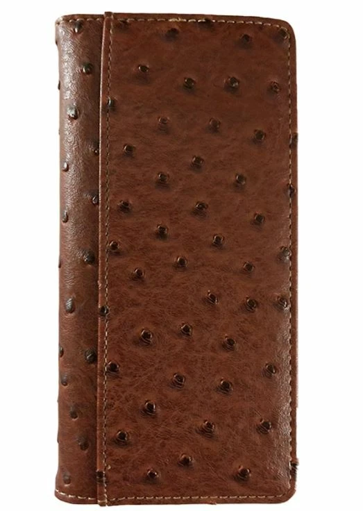 Men’s Western Bifold Wallet Ostrich Brown Checkbook Style Lone Star Design