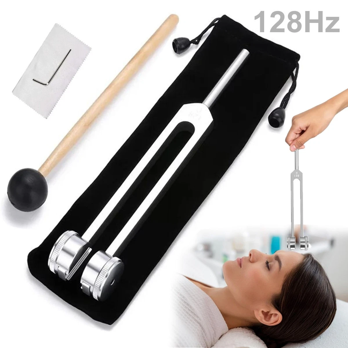 128Hz Healing Tuning Fork with Silicone Hammer Sound Therapy & Vibration Instrument
