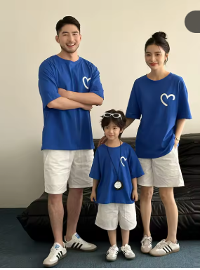 Family Matching Blue Heart T-Shirts Set