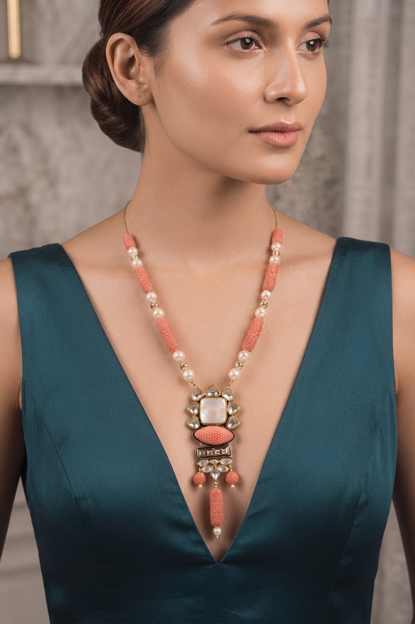 Elegant Coral Beaded Necklace