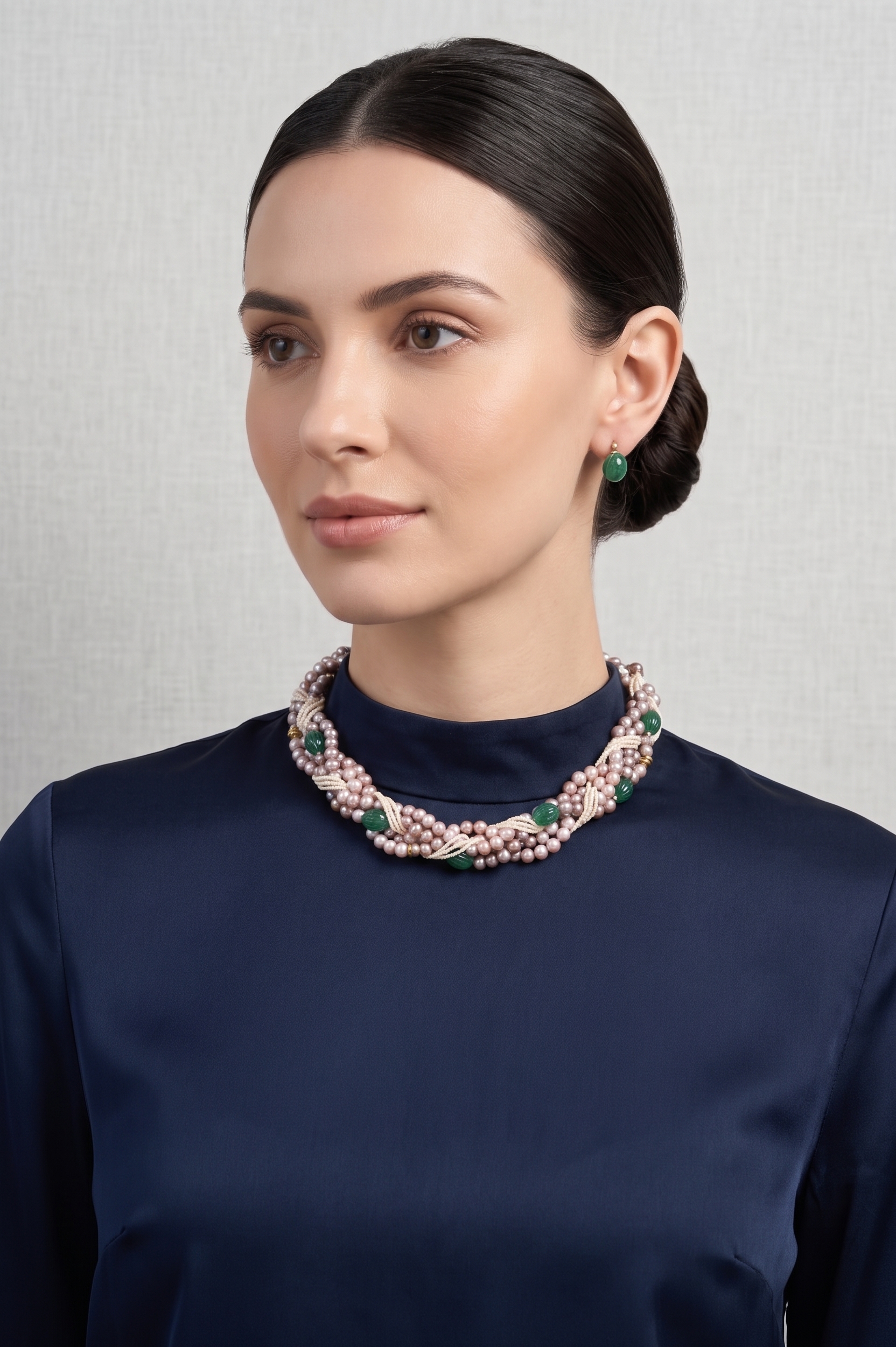Pearl & Green Stone Necklace Set