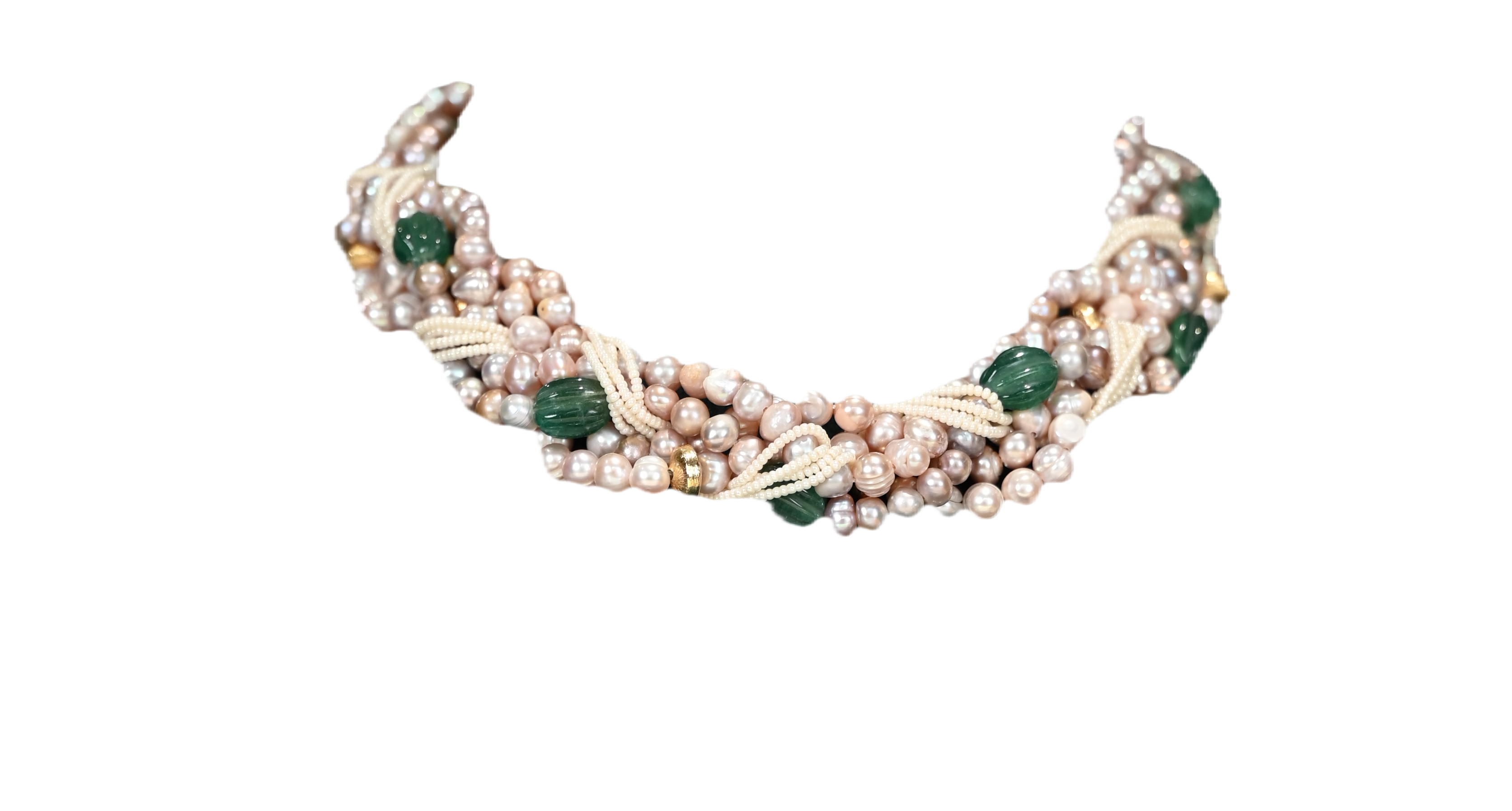 Pearl & Green Stone Necklace Set