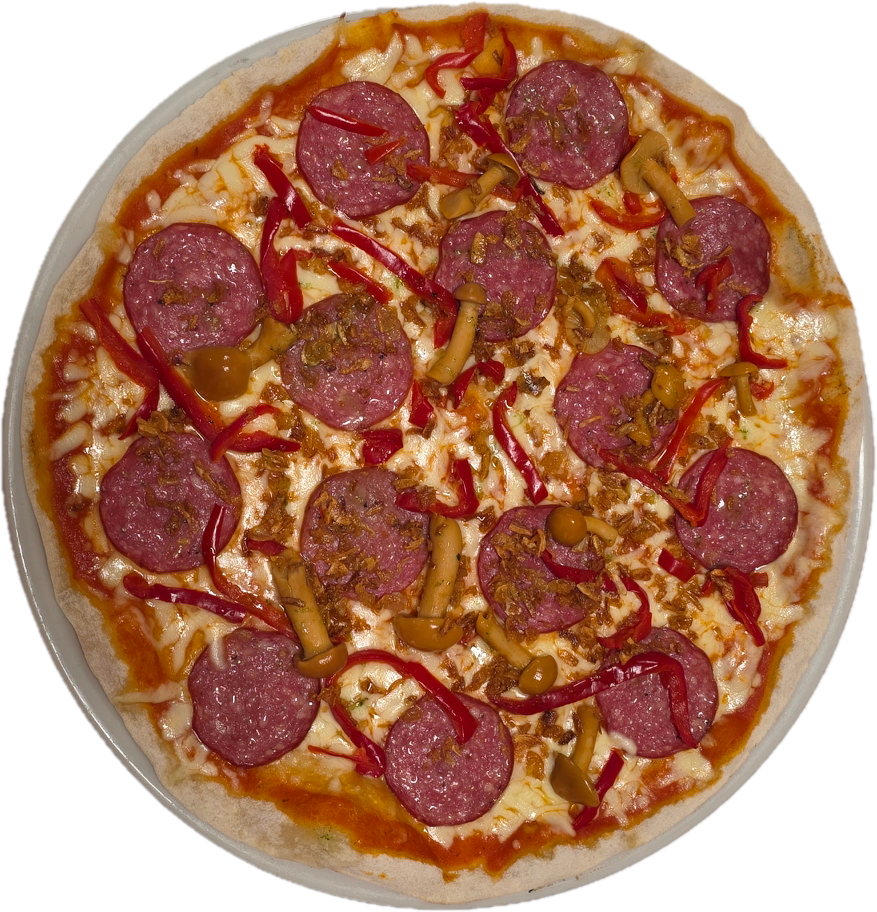 Saliami ir kelmučių pica (25 cm.)