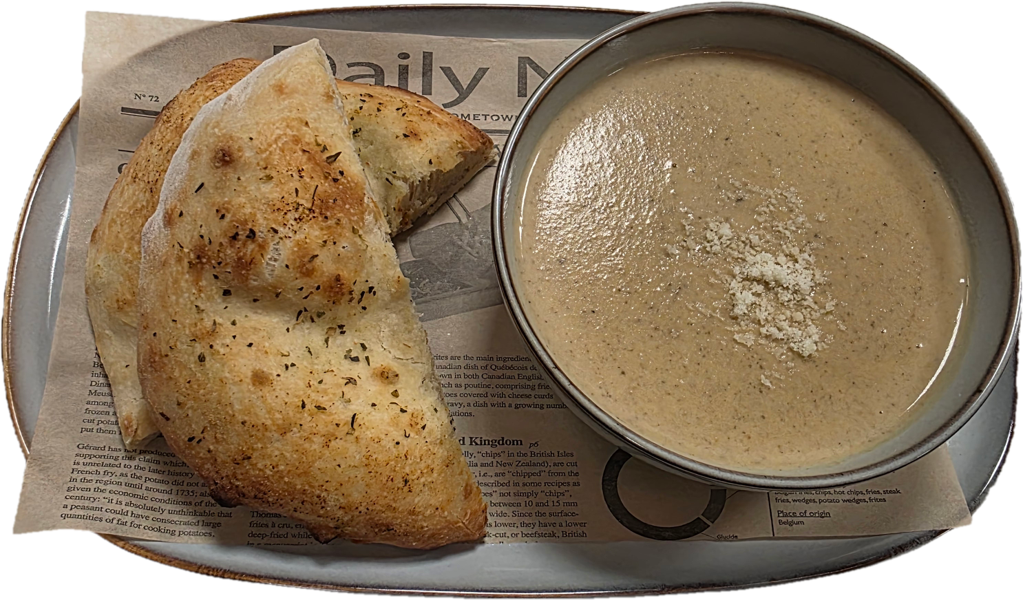 Kreminė grybų su kietuoju sūriu, bei namine fokačia