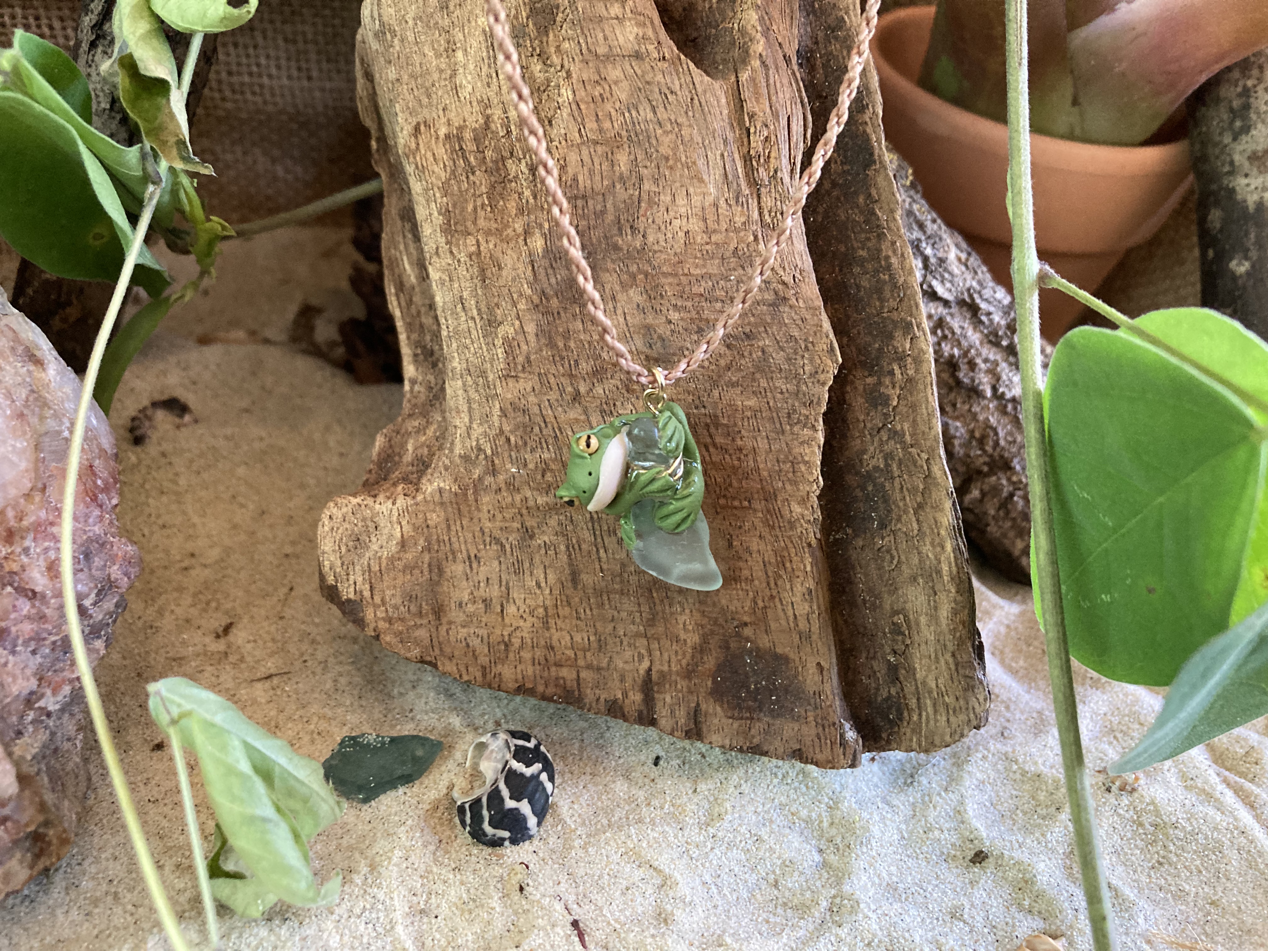 Frog on Seaglass  Necklace