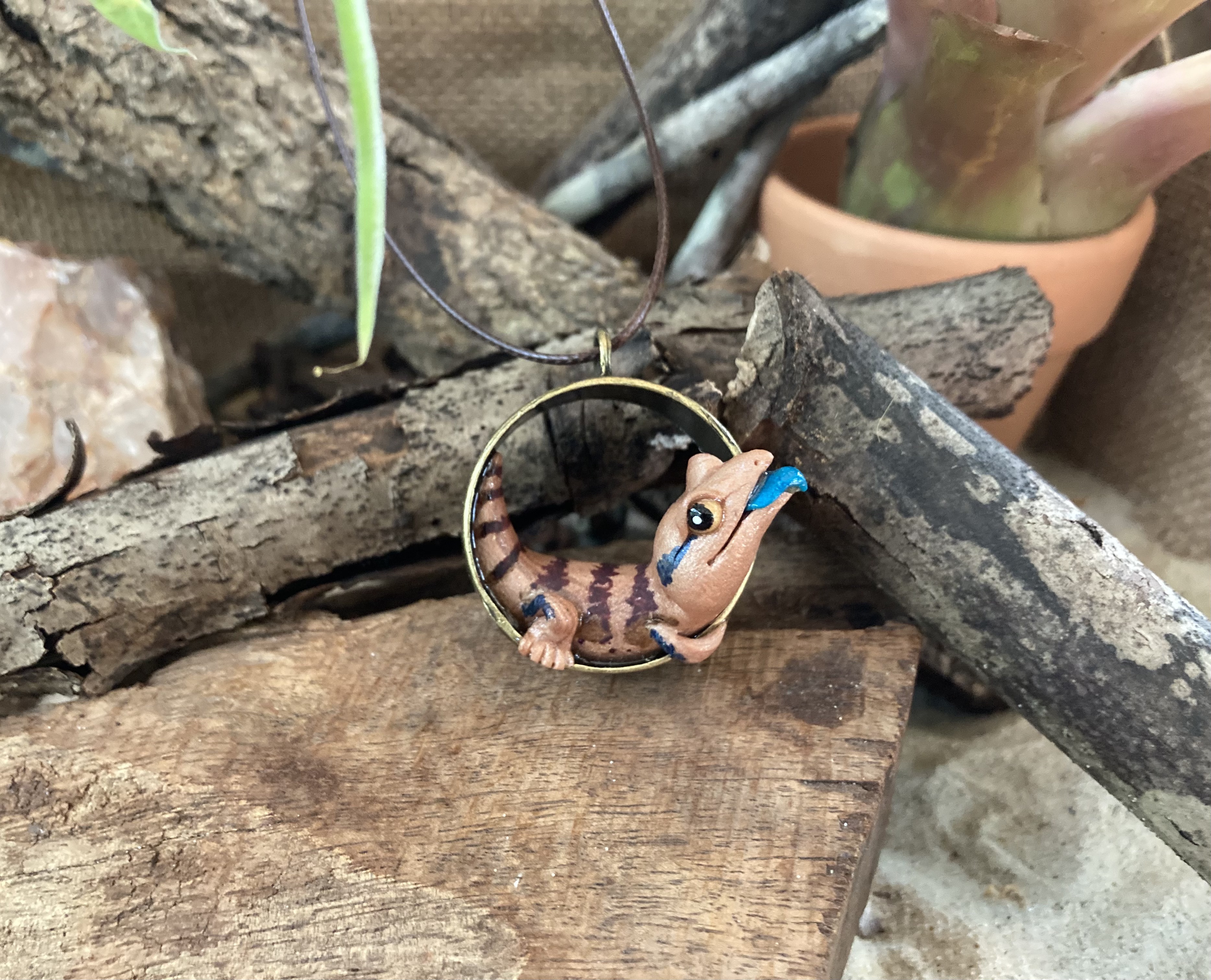 Blue Tongue Lizard Pendant Necklace