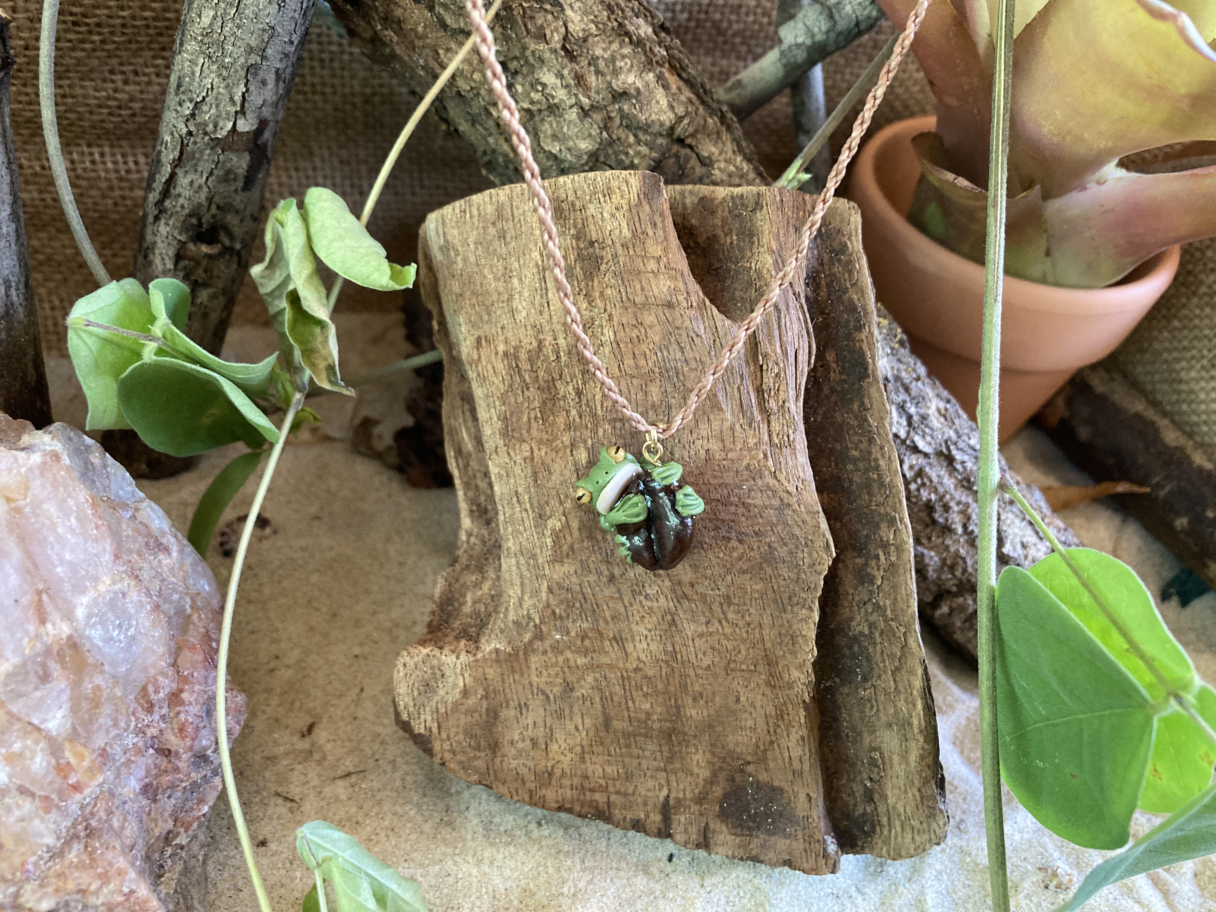 Frog on Coffee Bean  Necklace
