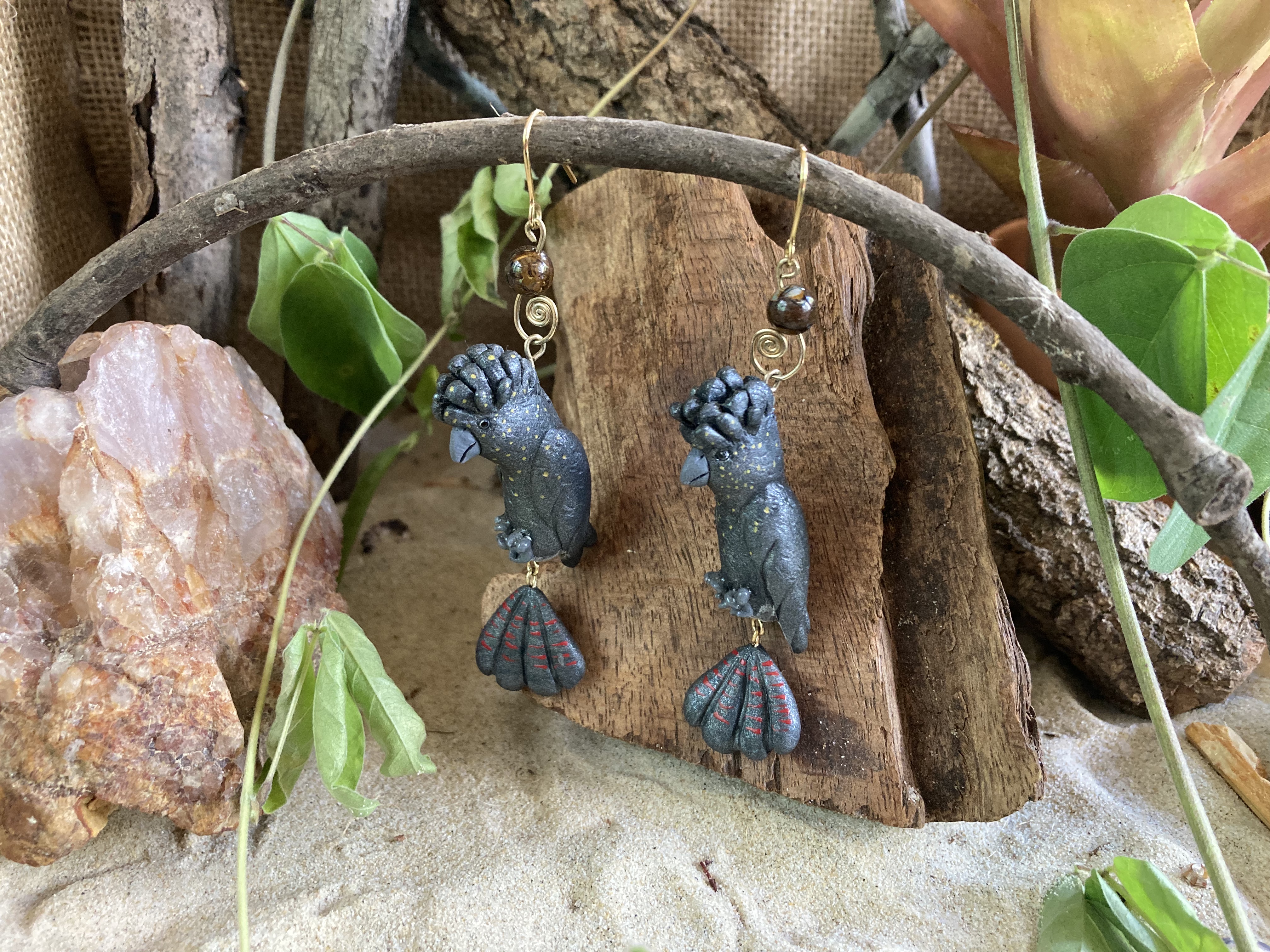 Red tailed Black Cockatoo Earrings