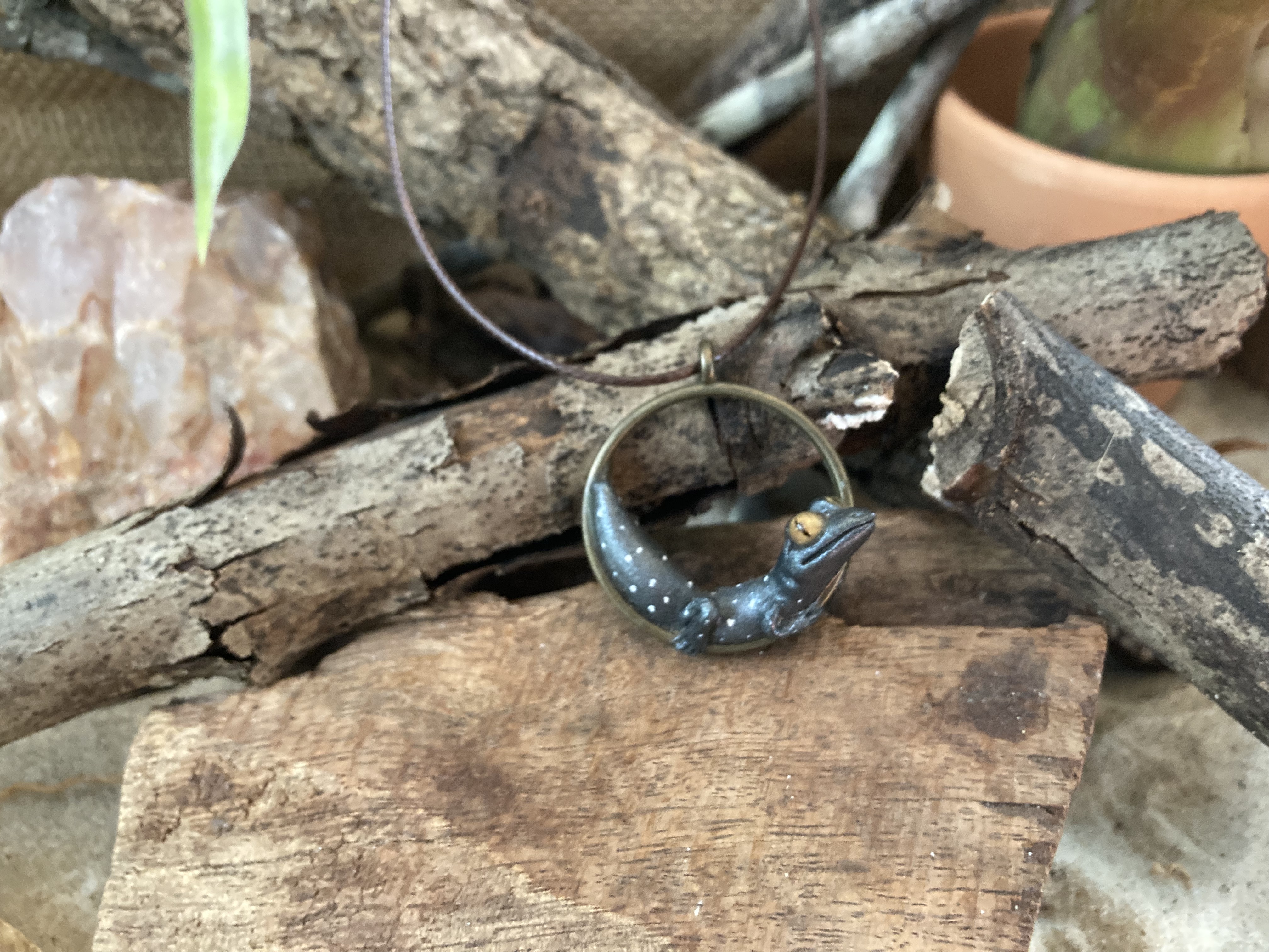 Jeweled Gecko Pendant Necklace