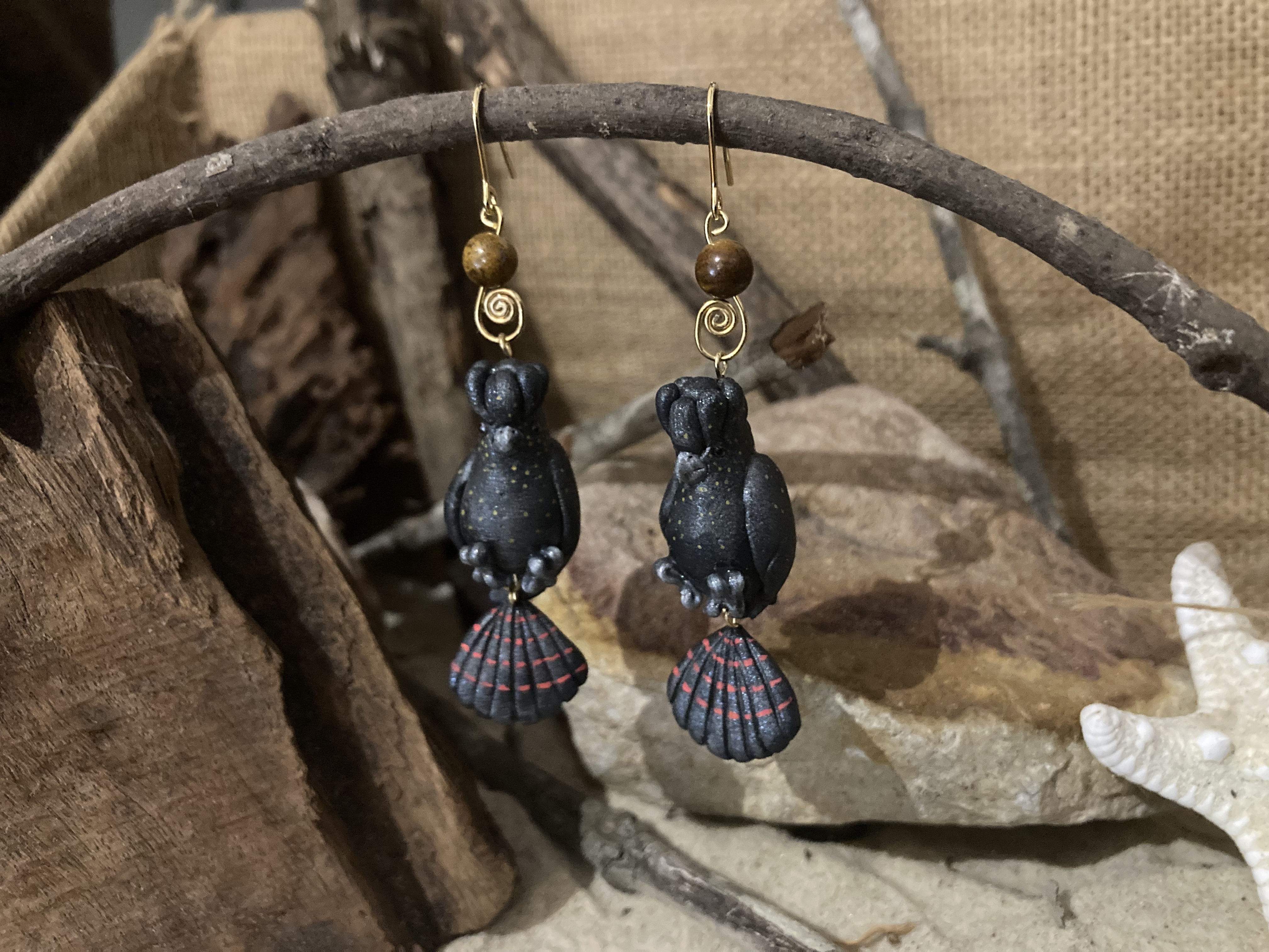 Red Tailed Black Cockatoo Earrings