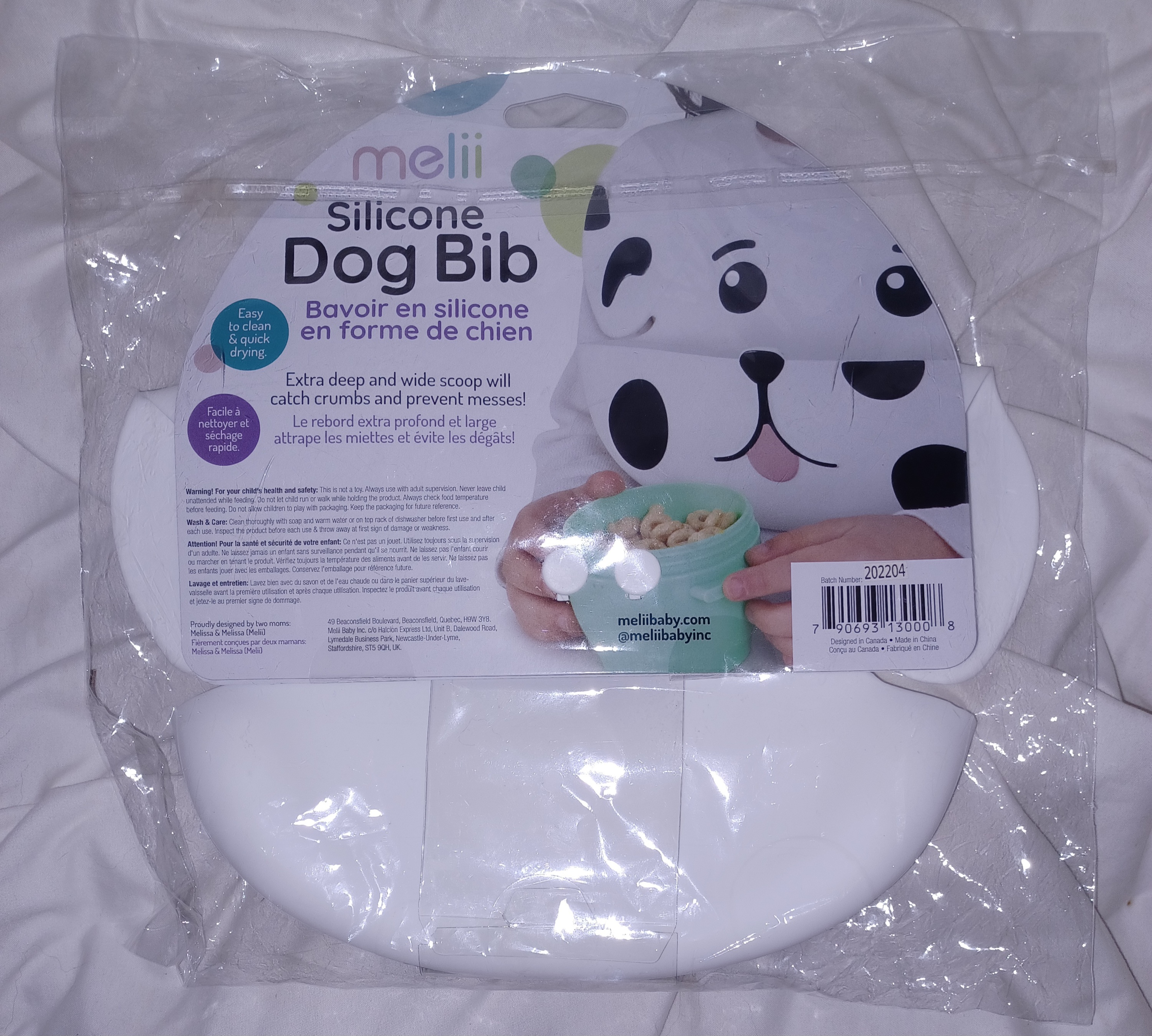 Bavoir Chien en Silicone avec poche de récupération d'aliments