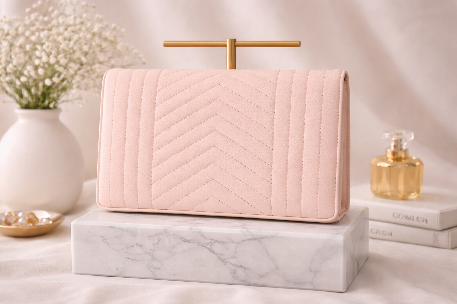 Sac à main matelassé rose poudré