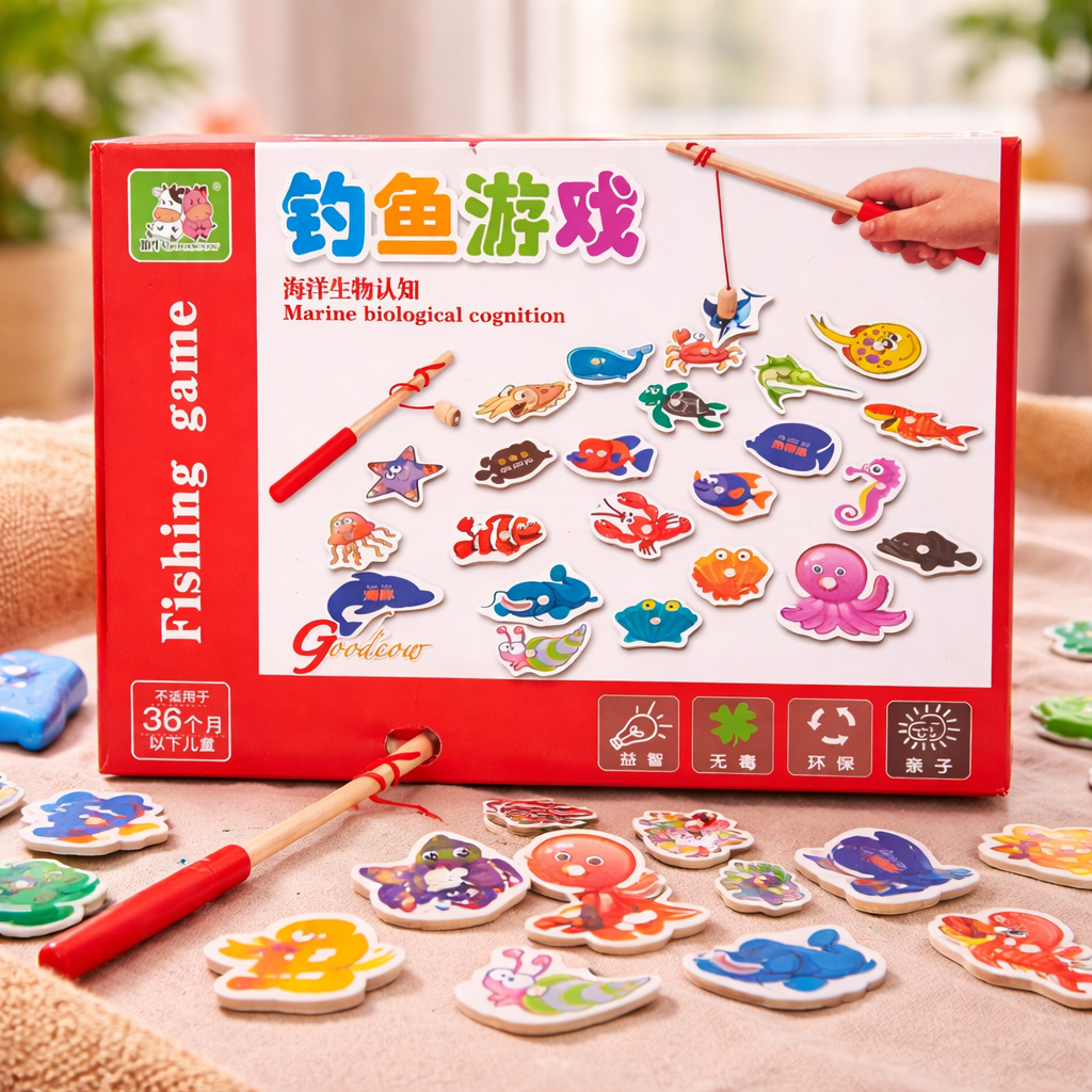 Jeu de pêche magnétique en bois