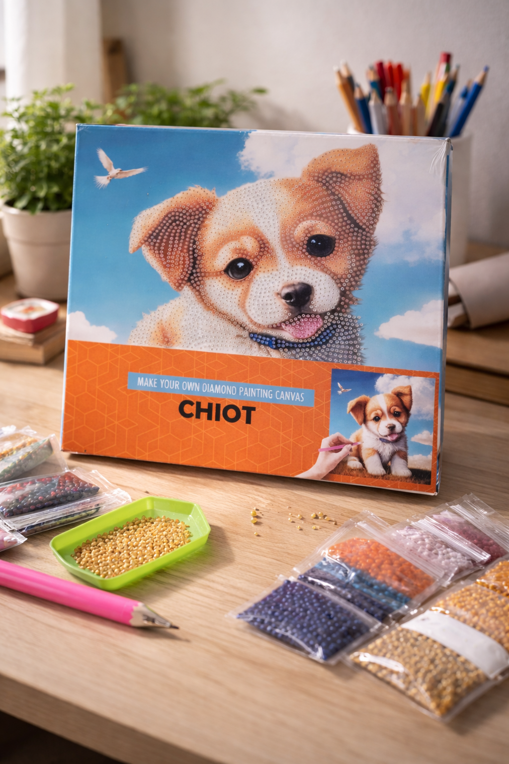 Tableau diamond painting Chiot