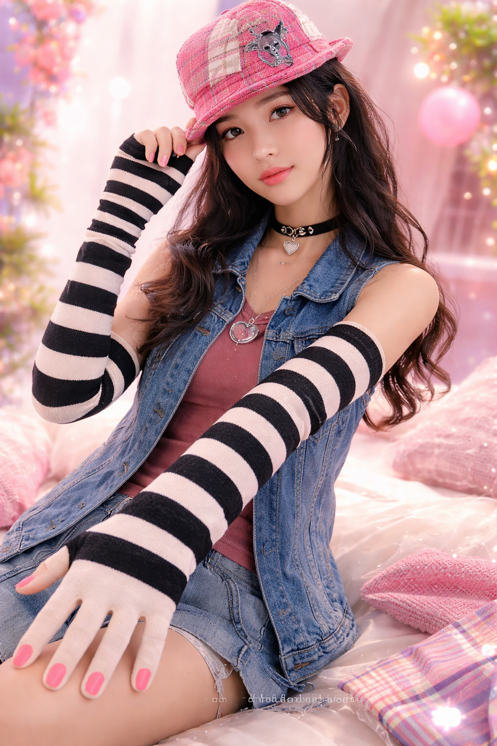 Gants mitaine fantaisie rayés