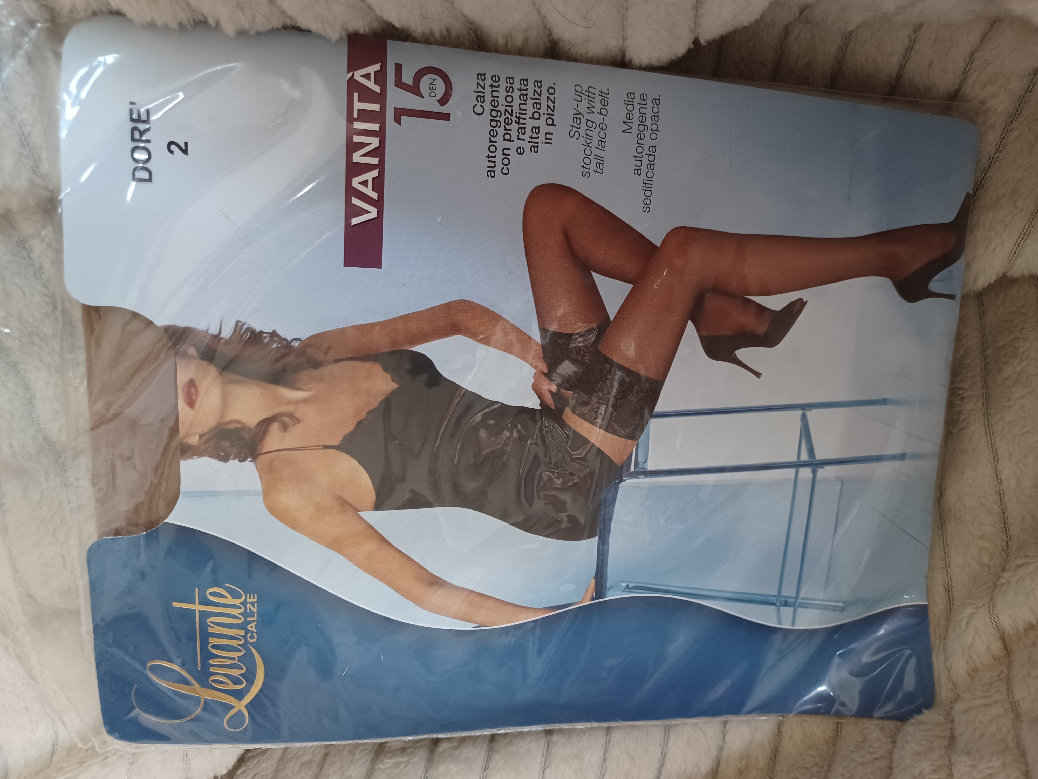 Bas autofixants Vanità 15 den couleur chair doré taille 2