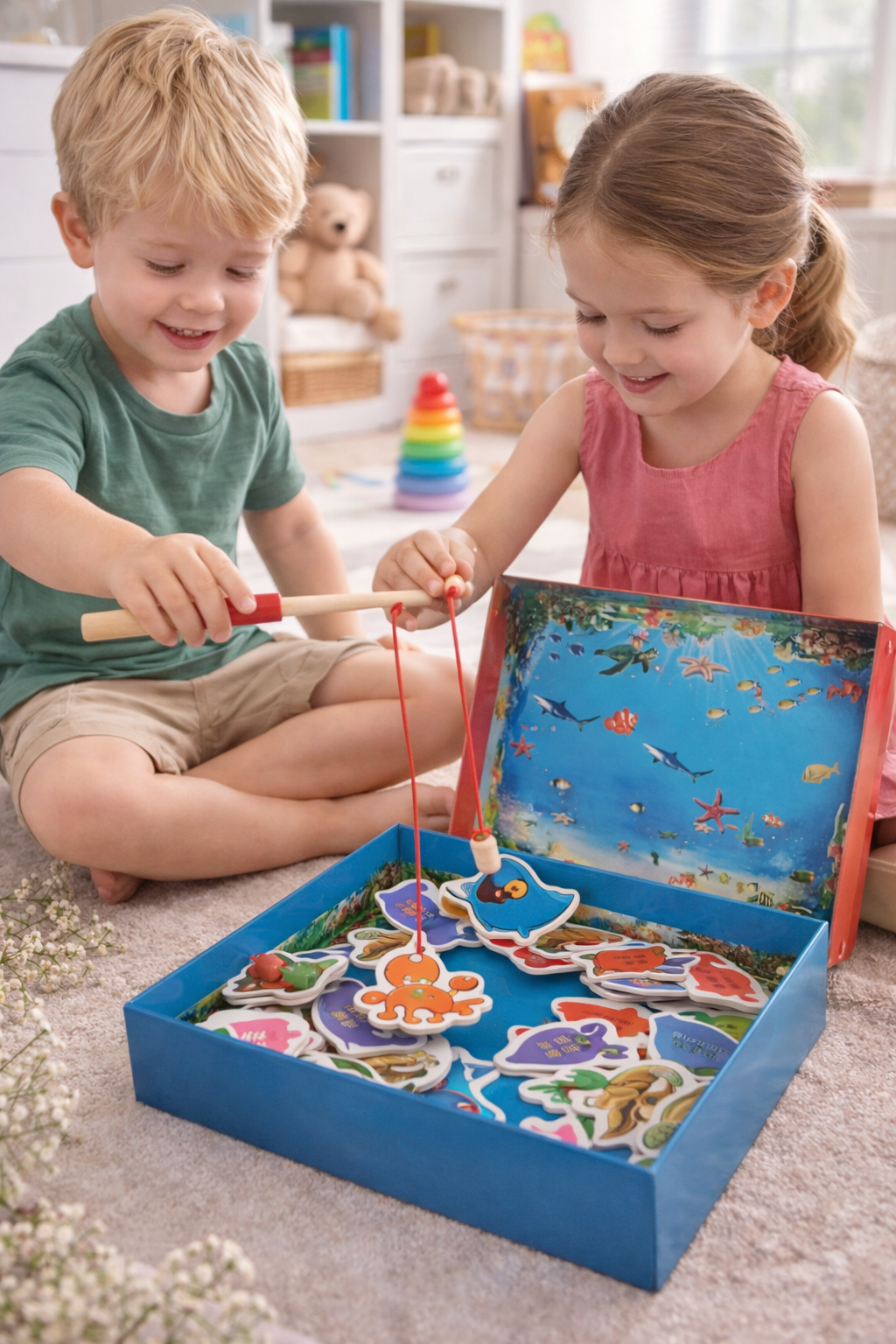 Jeu de pêche magnétique en bois