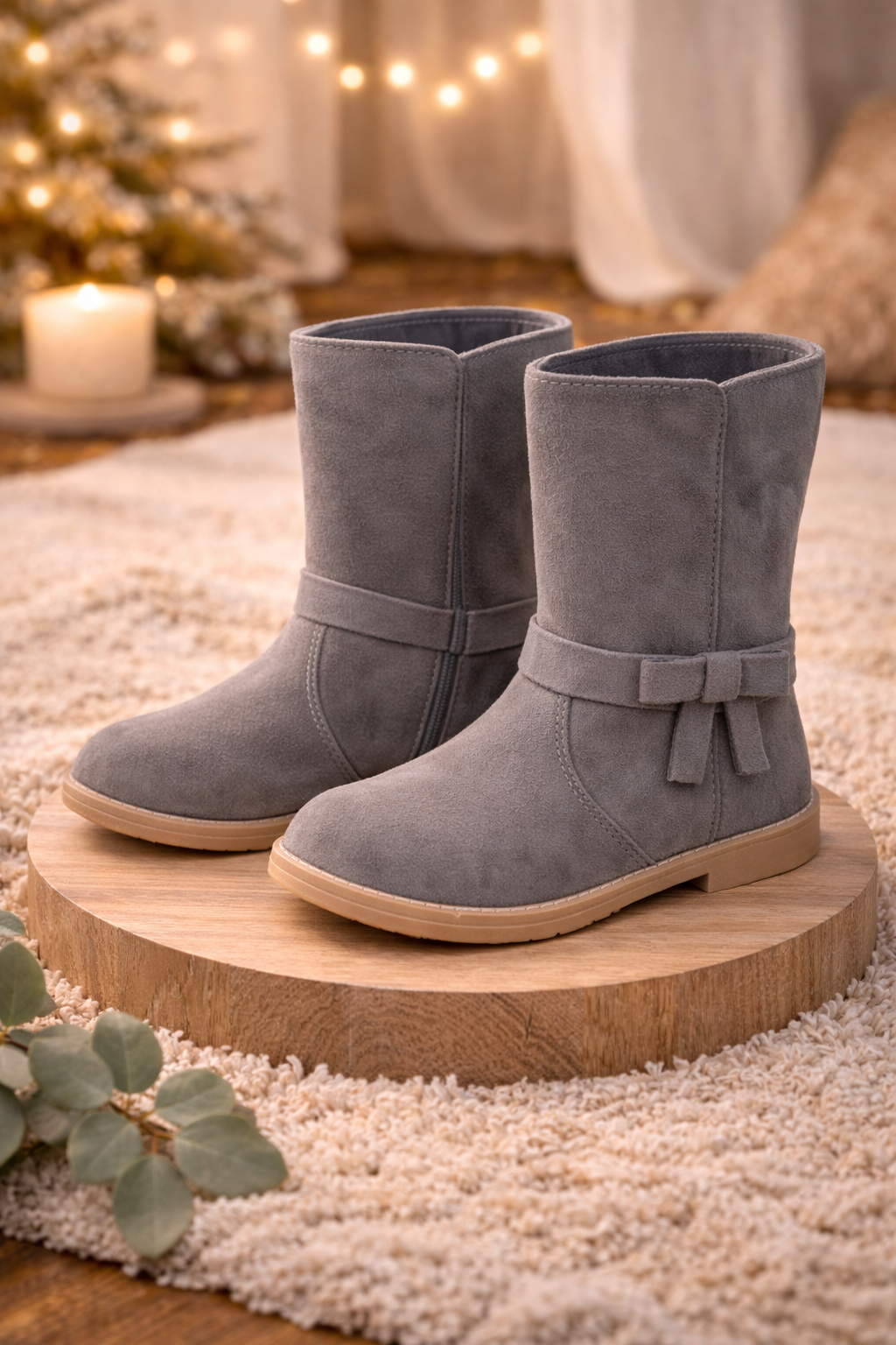 Bottes enfant en daim gris taupe taille 22