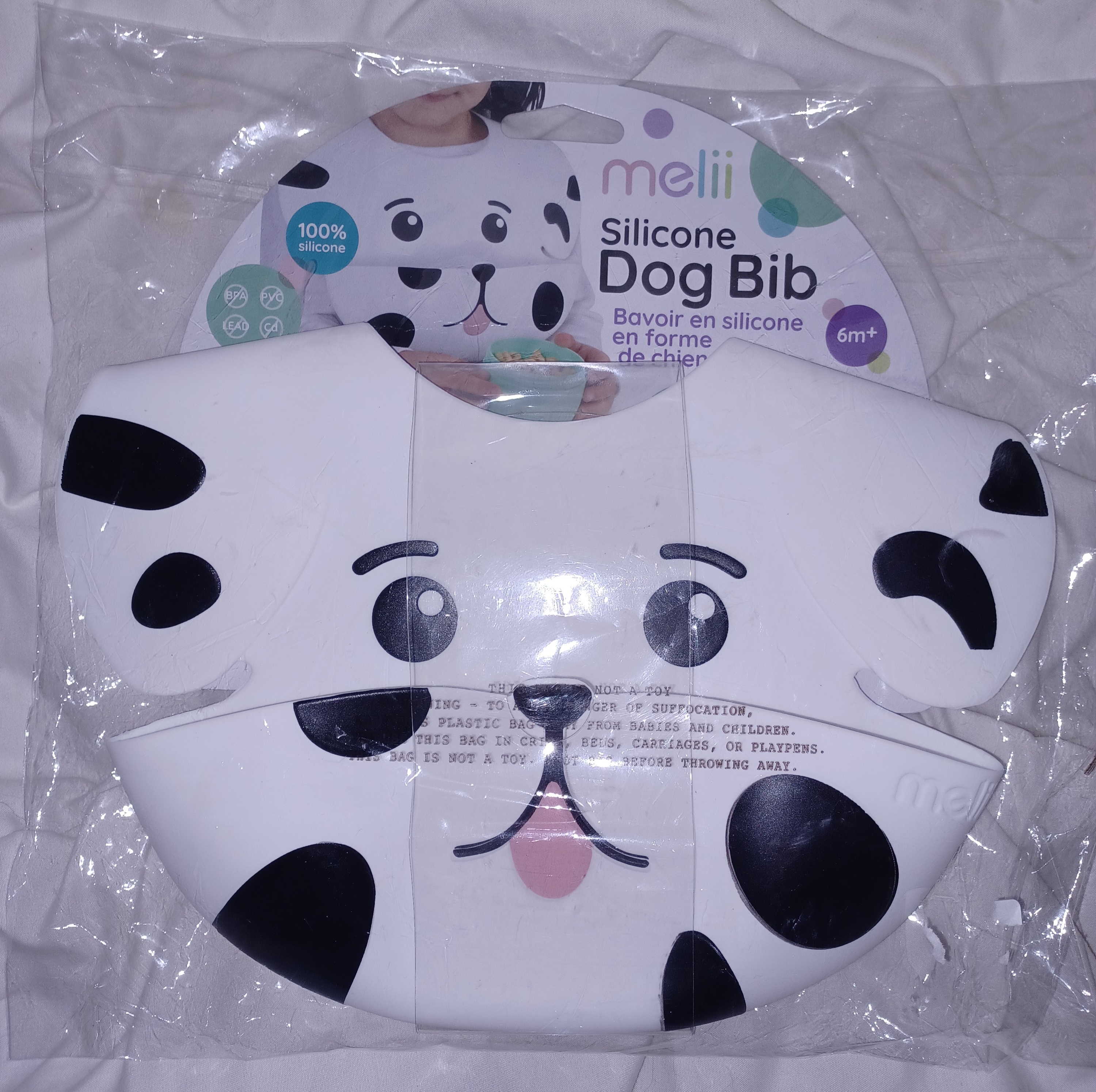 Bavoir Chien en Silicone avec poche de récupération d'aliments