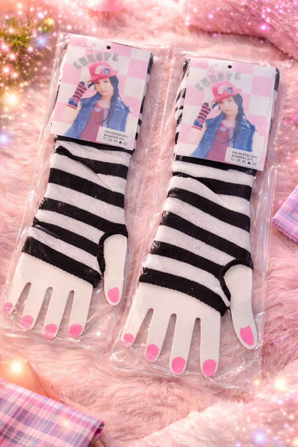 Gants mitaine fantaisie rayés