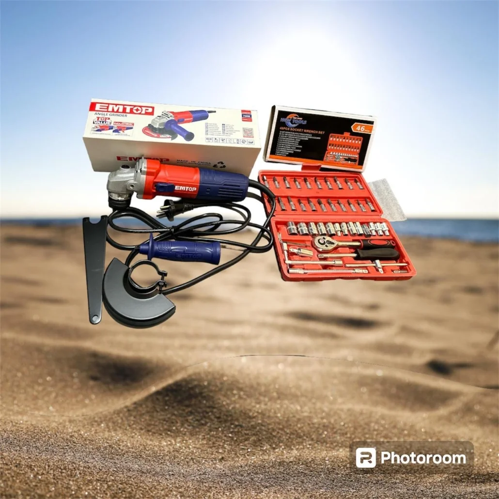 Meuleuse d’angle Emtop avec coffret d’outils