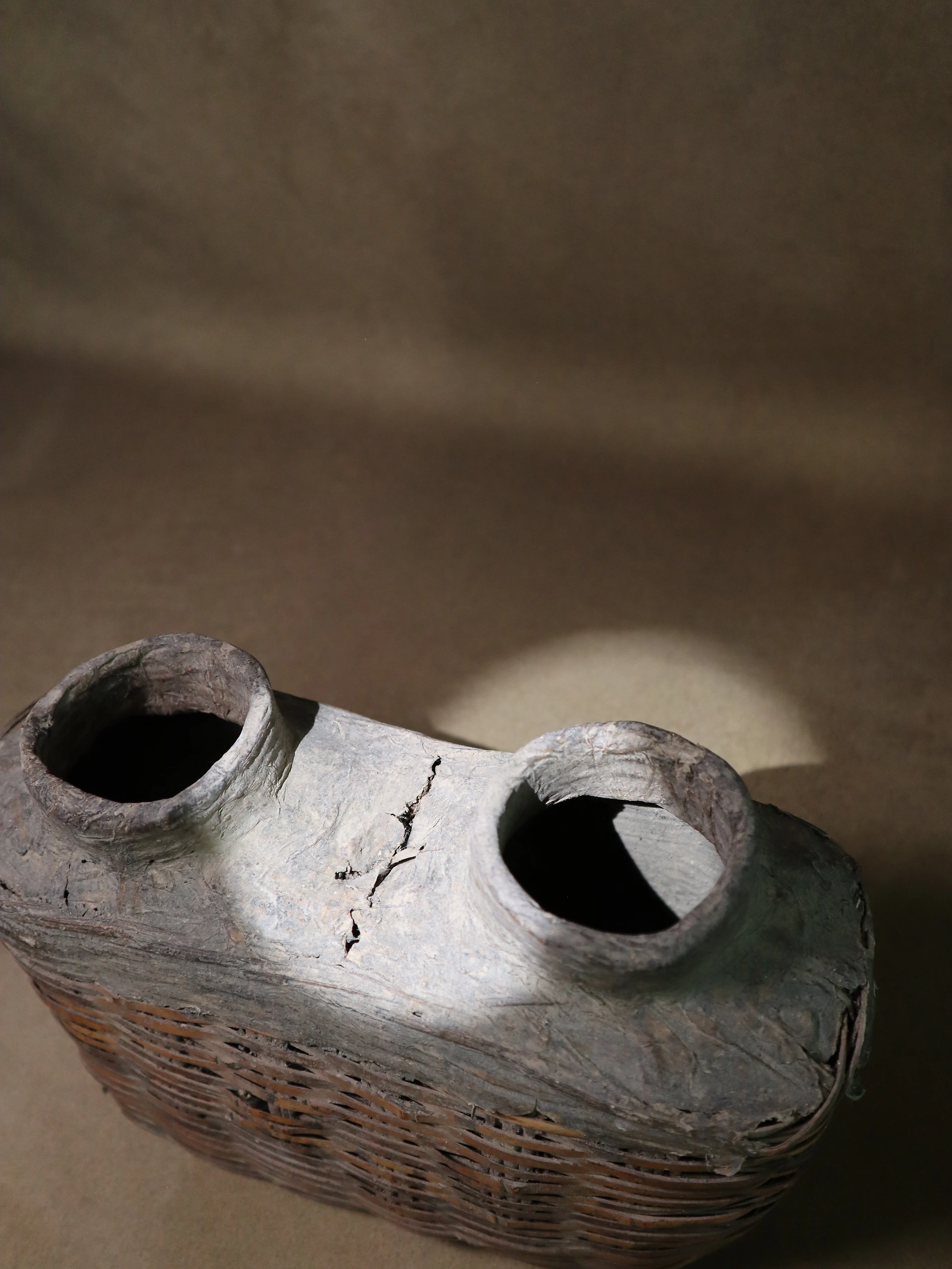 Antique Double-Neck Wicker Jar