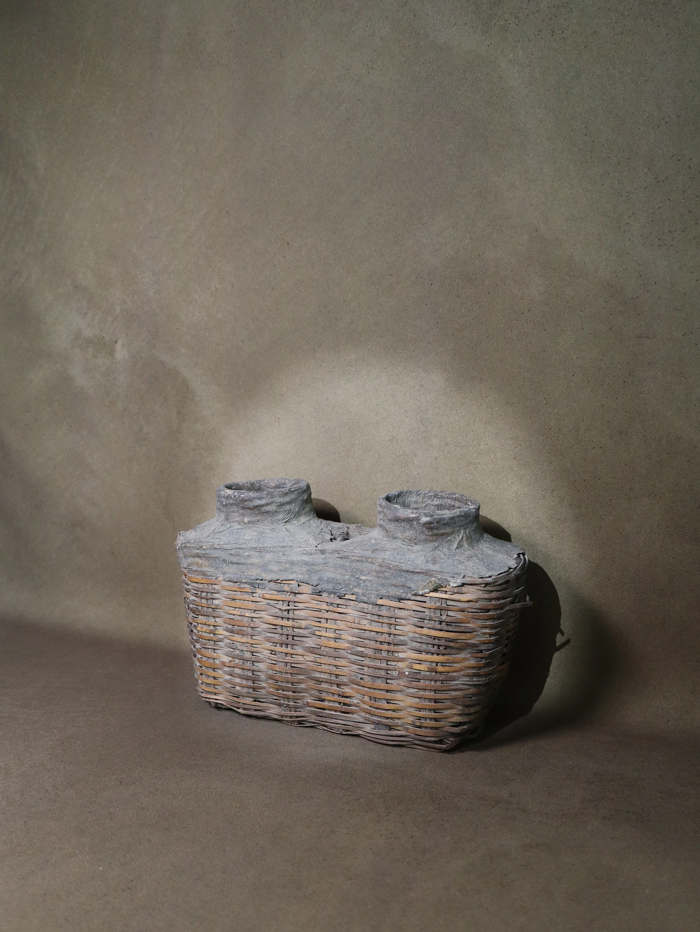 Antique Double-Neck Wicker Jar