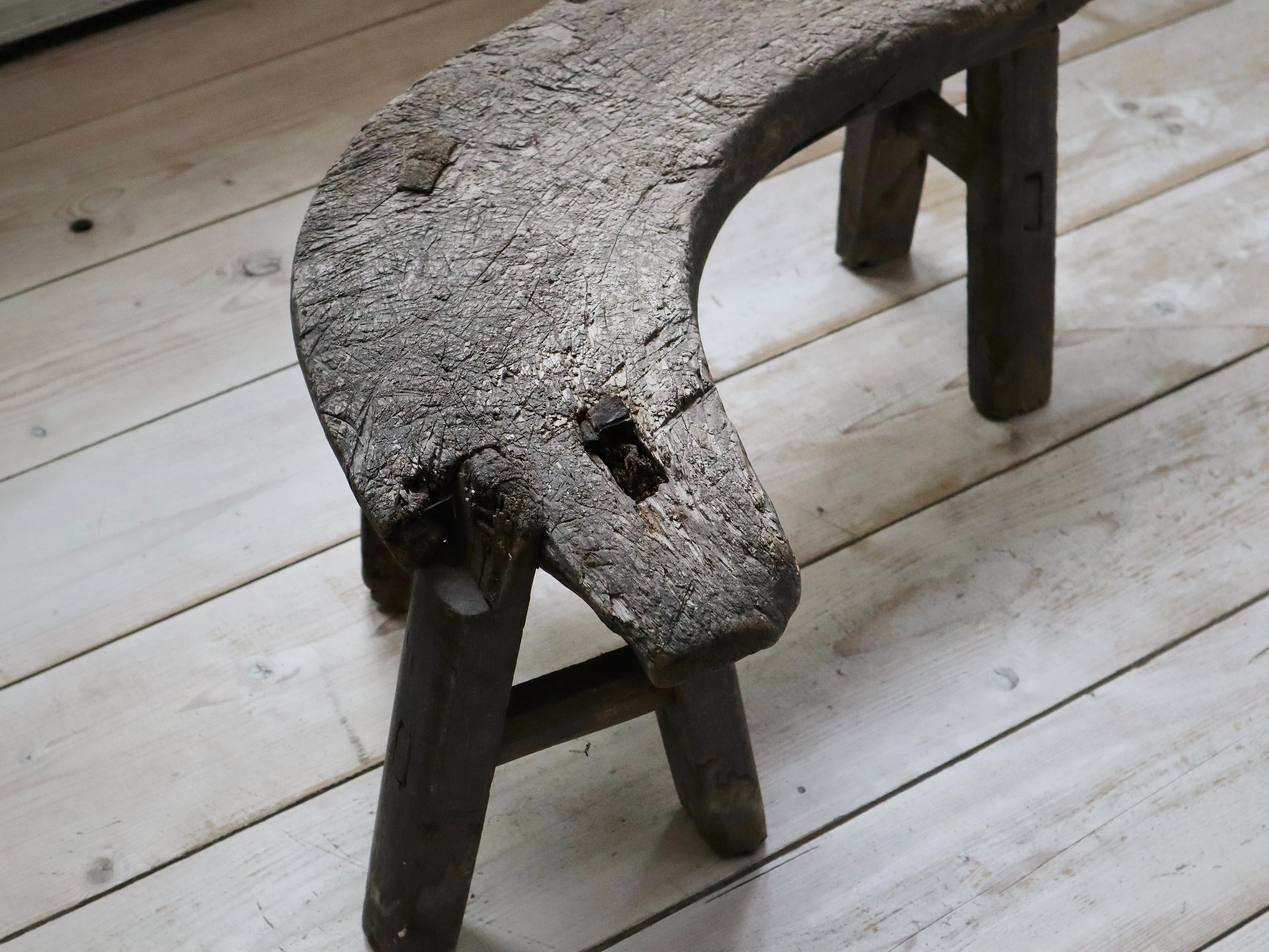 Primitive Fireside Crescent Stool