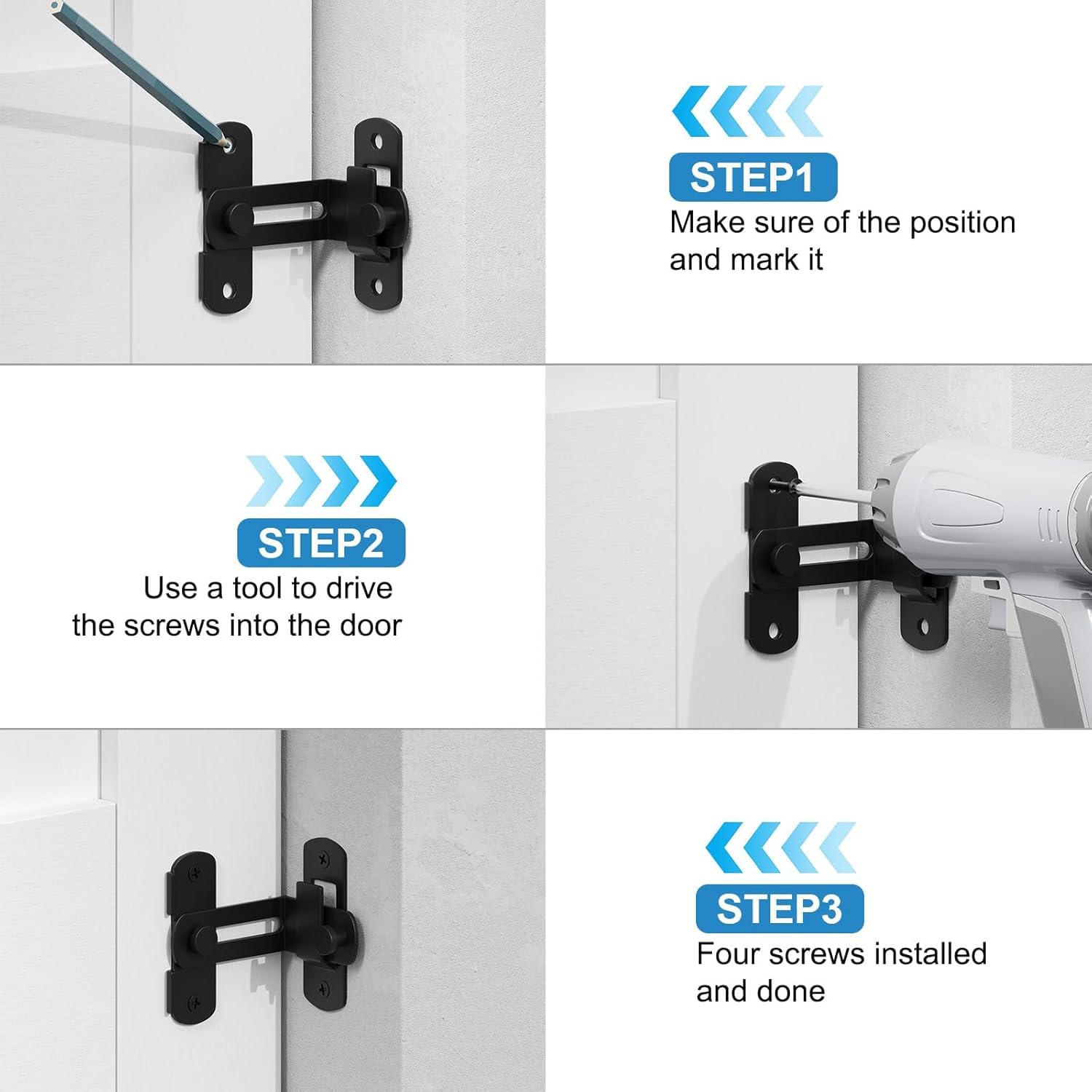 90 Degree Flip Barn Door Lock Privacy & Security Gate Latch Black(PW-644)