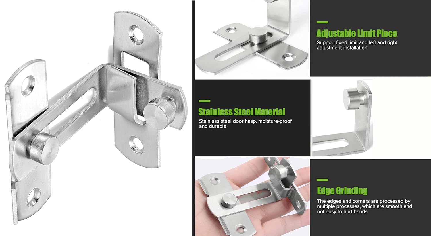 90 Degree Flip Barn Door Lock Privacy & Security Gate Latch Silver(PW-645)