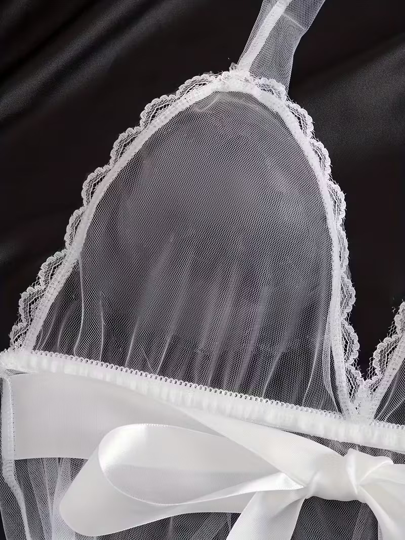 Babydoll blanco transparente con tanga 