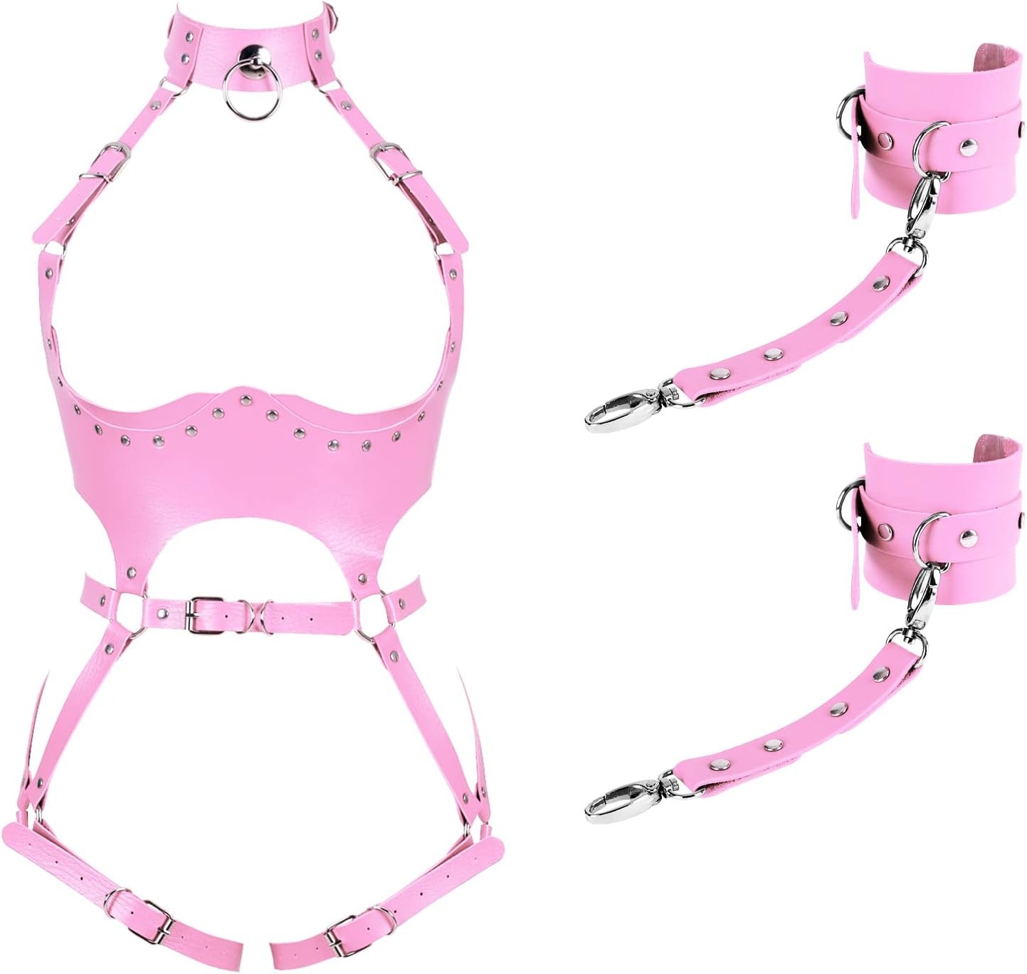 Arnés Inmovilizador de Cuero Rosa con Grilletes