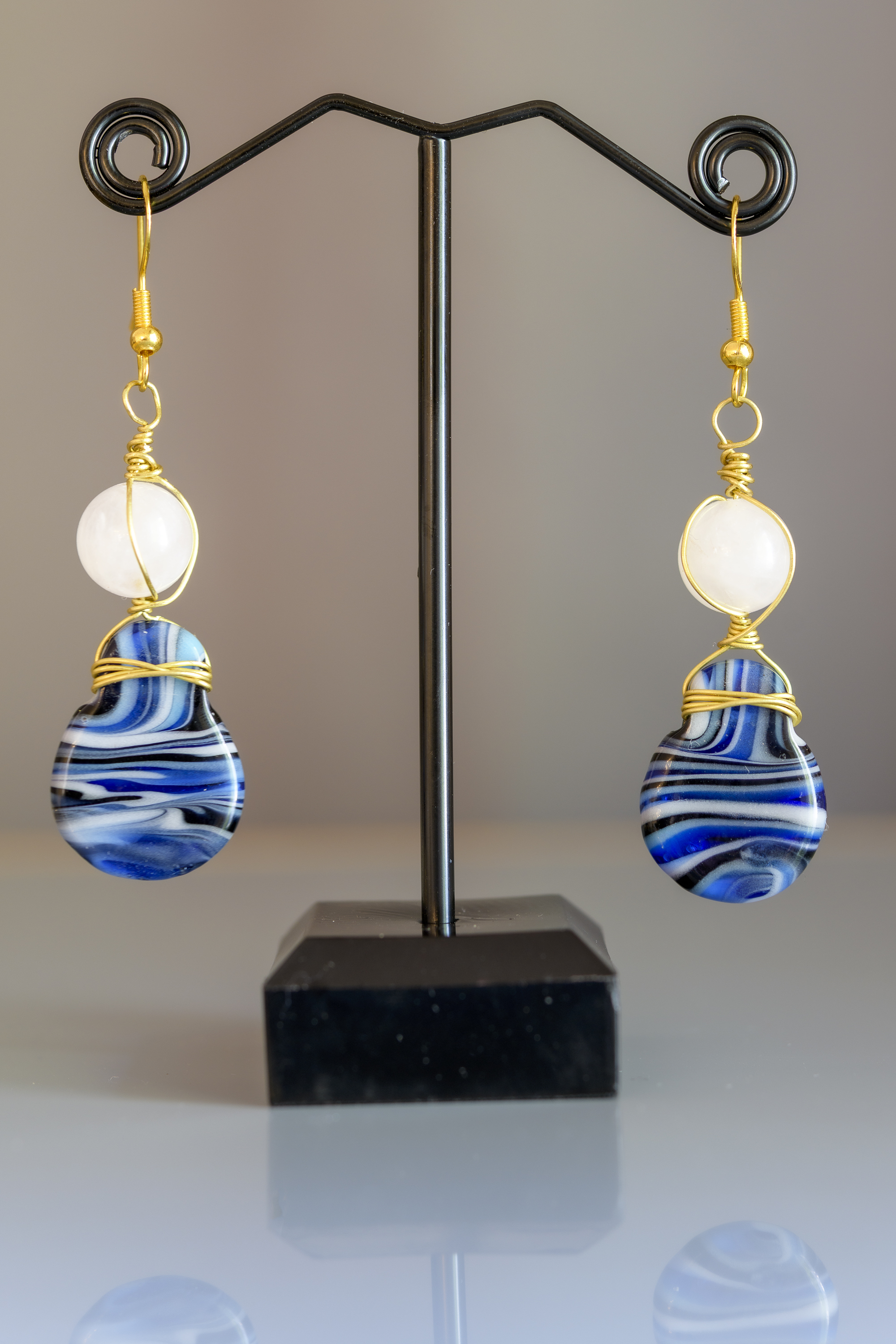 Blue Marble Drop Earrings