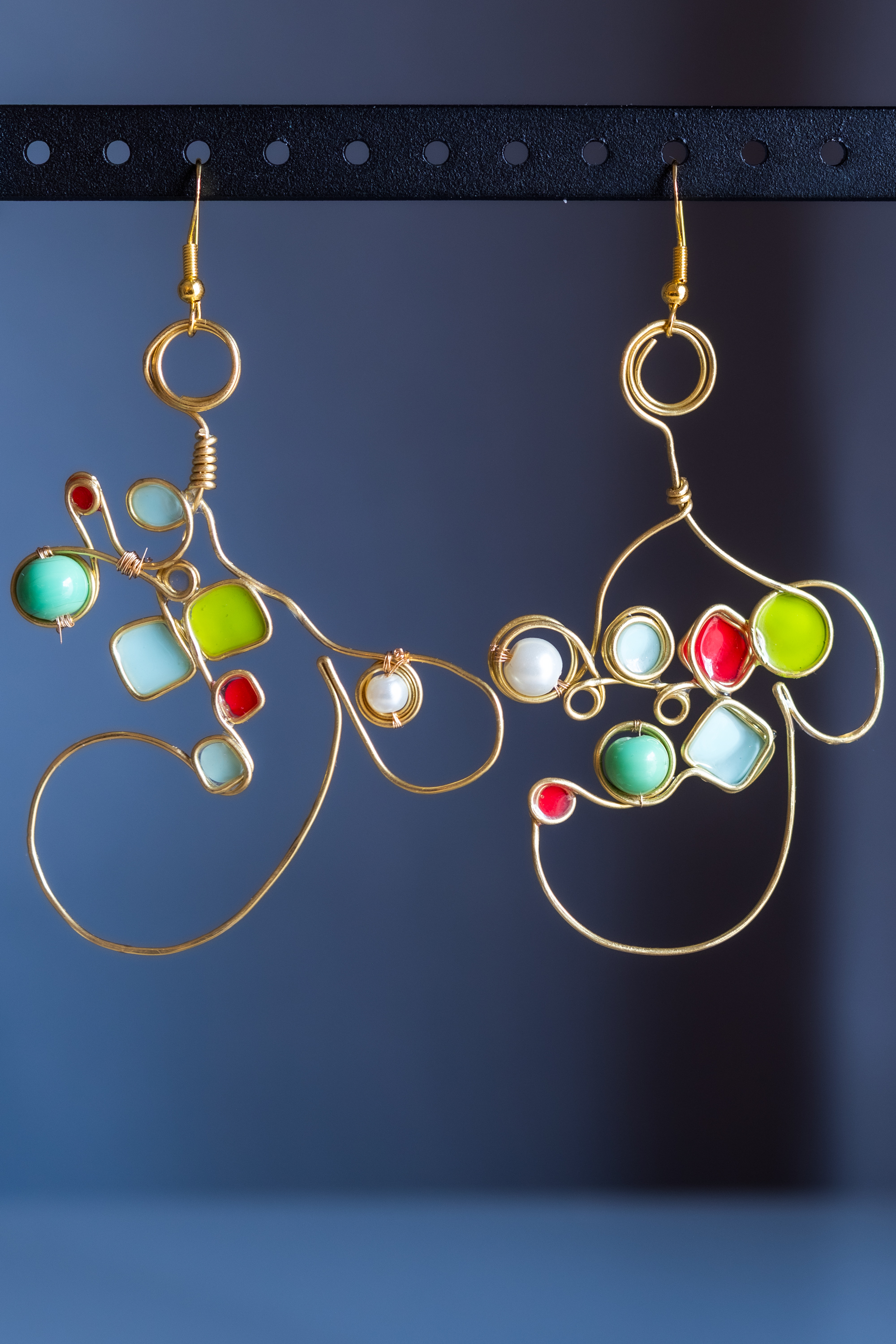 Abstract Gemstone Wire Earrings