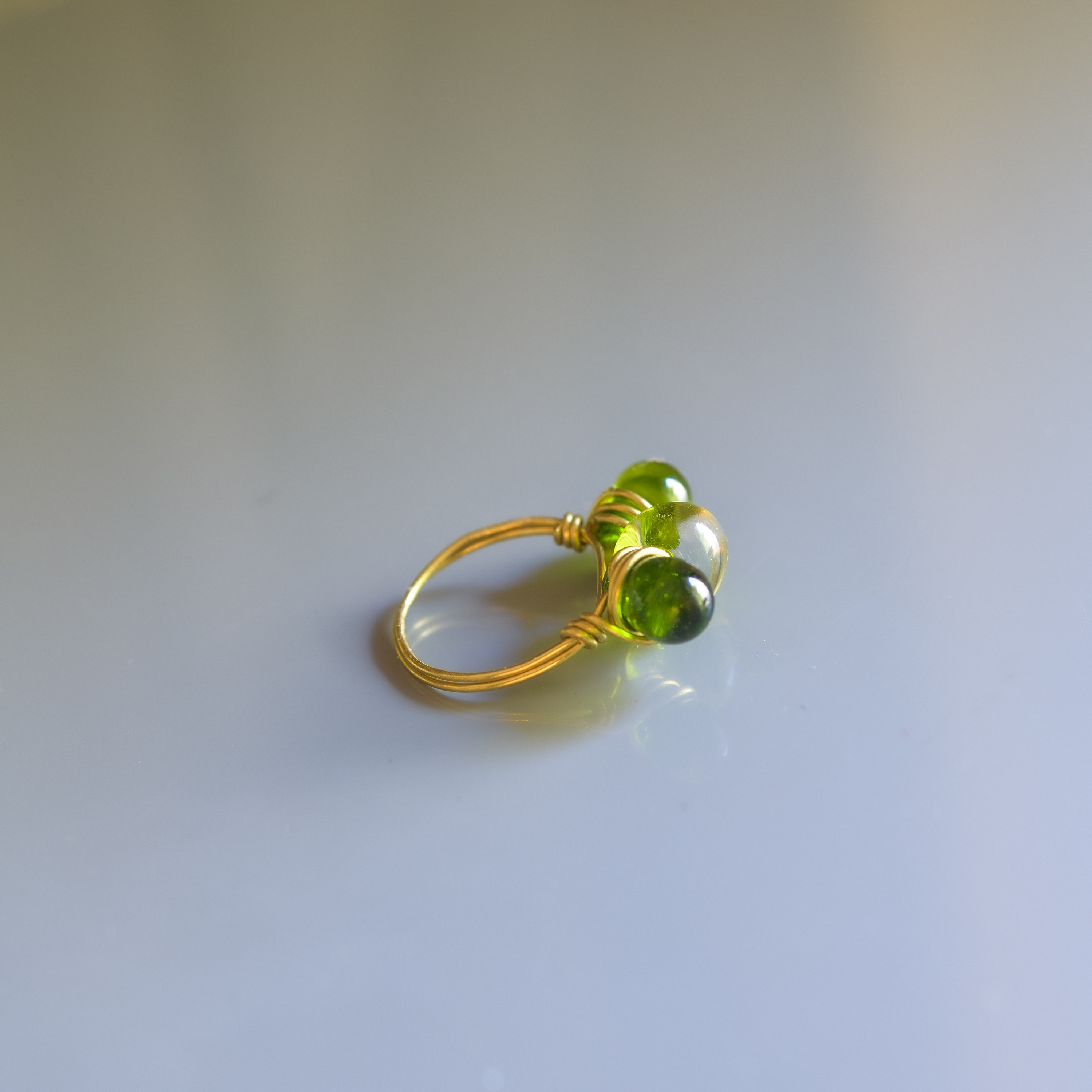 Green Glass Bead Wire Ring