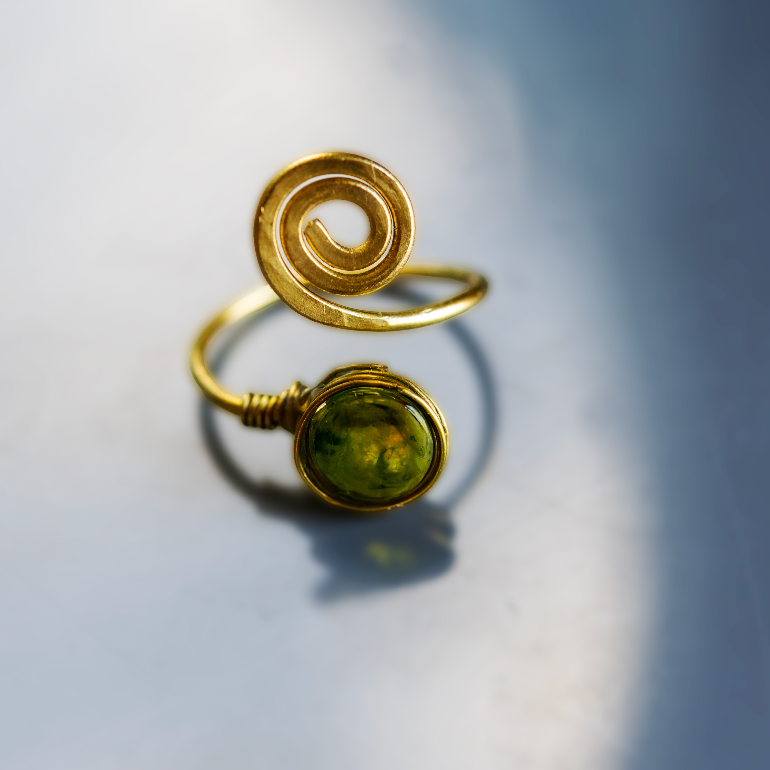 Green Stone Spiral Ring
