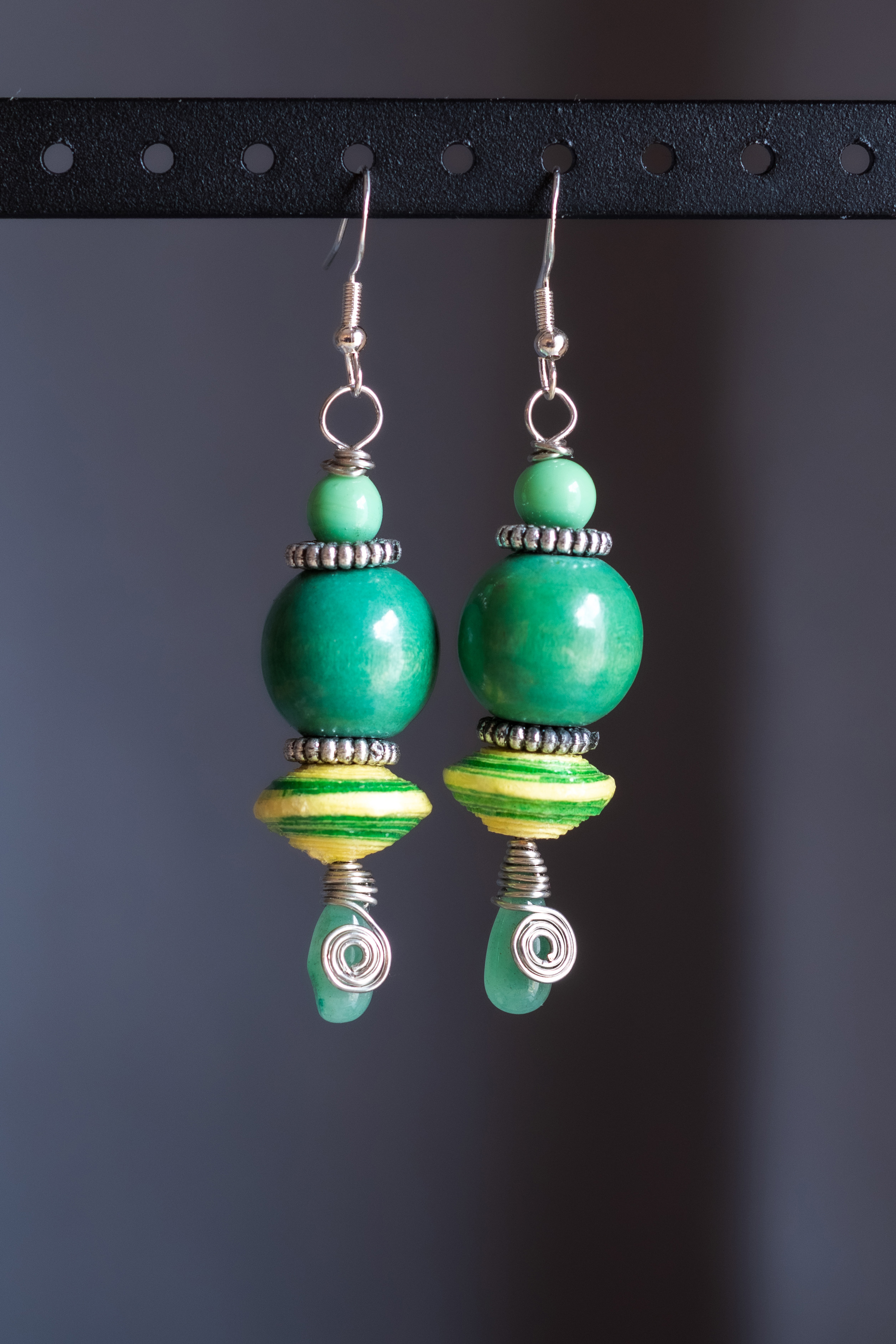 Green Beaded Dangle Earrings