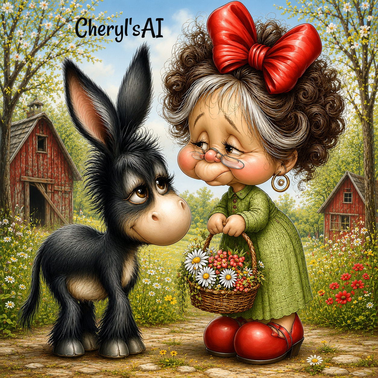 Whimsical Grandma & Donkey Art