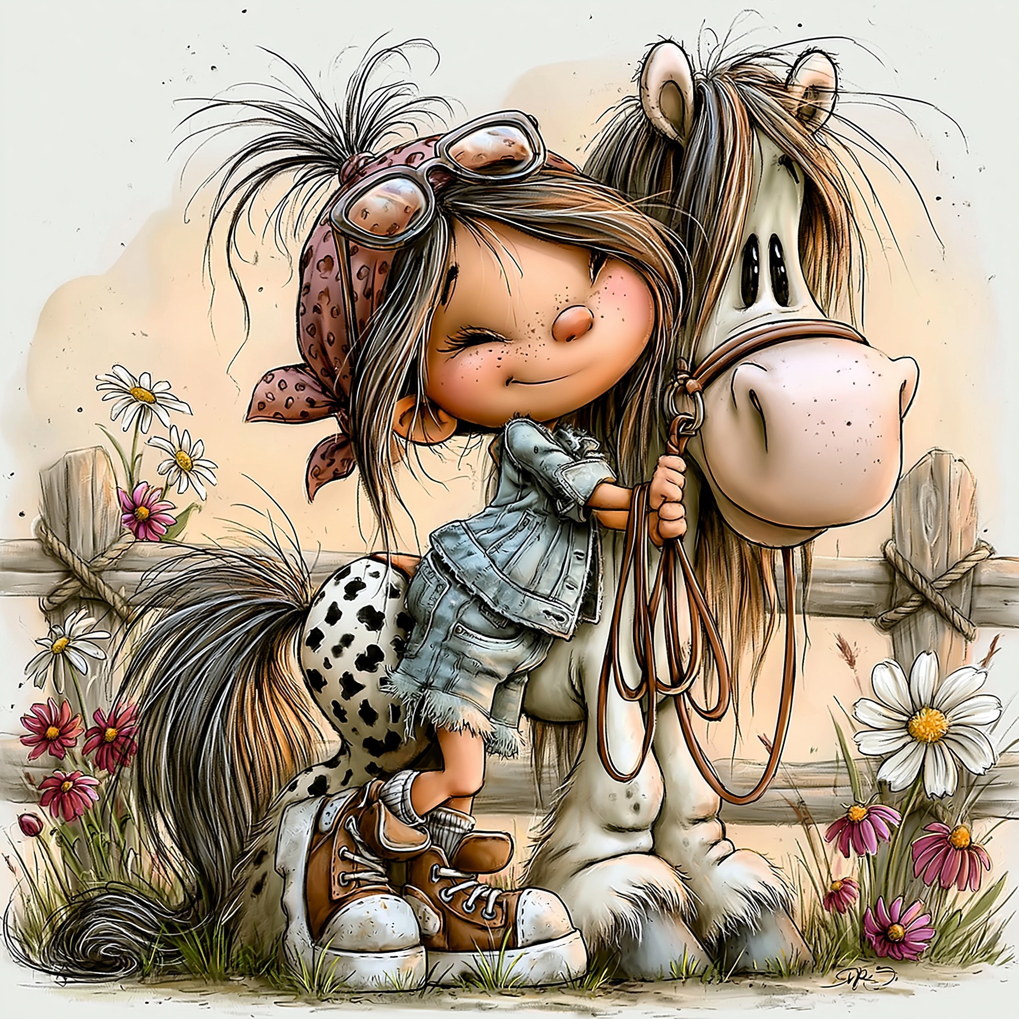 Whimsical Girl & Pony Digital Art