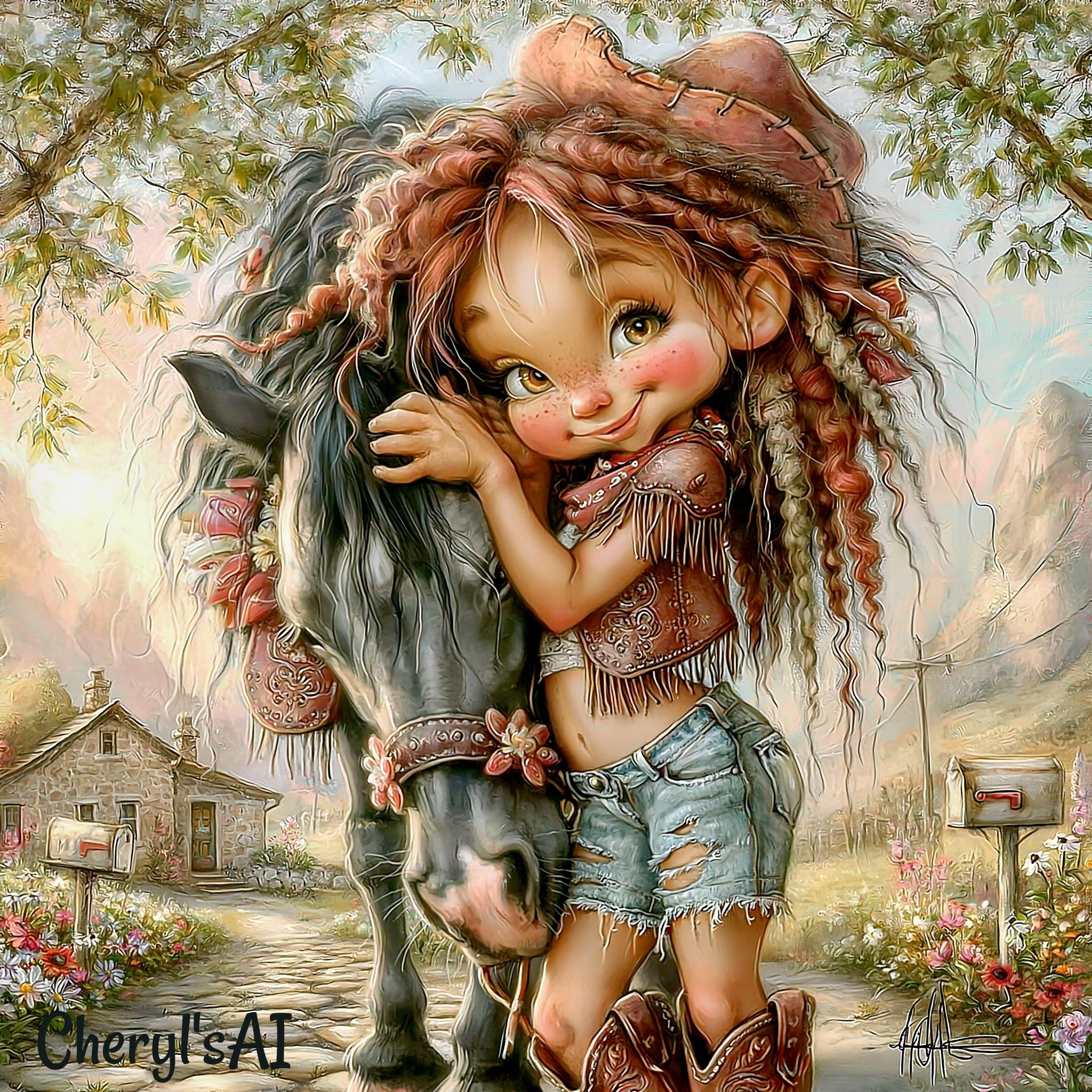 Whimsical Cowgirl & Pony Art