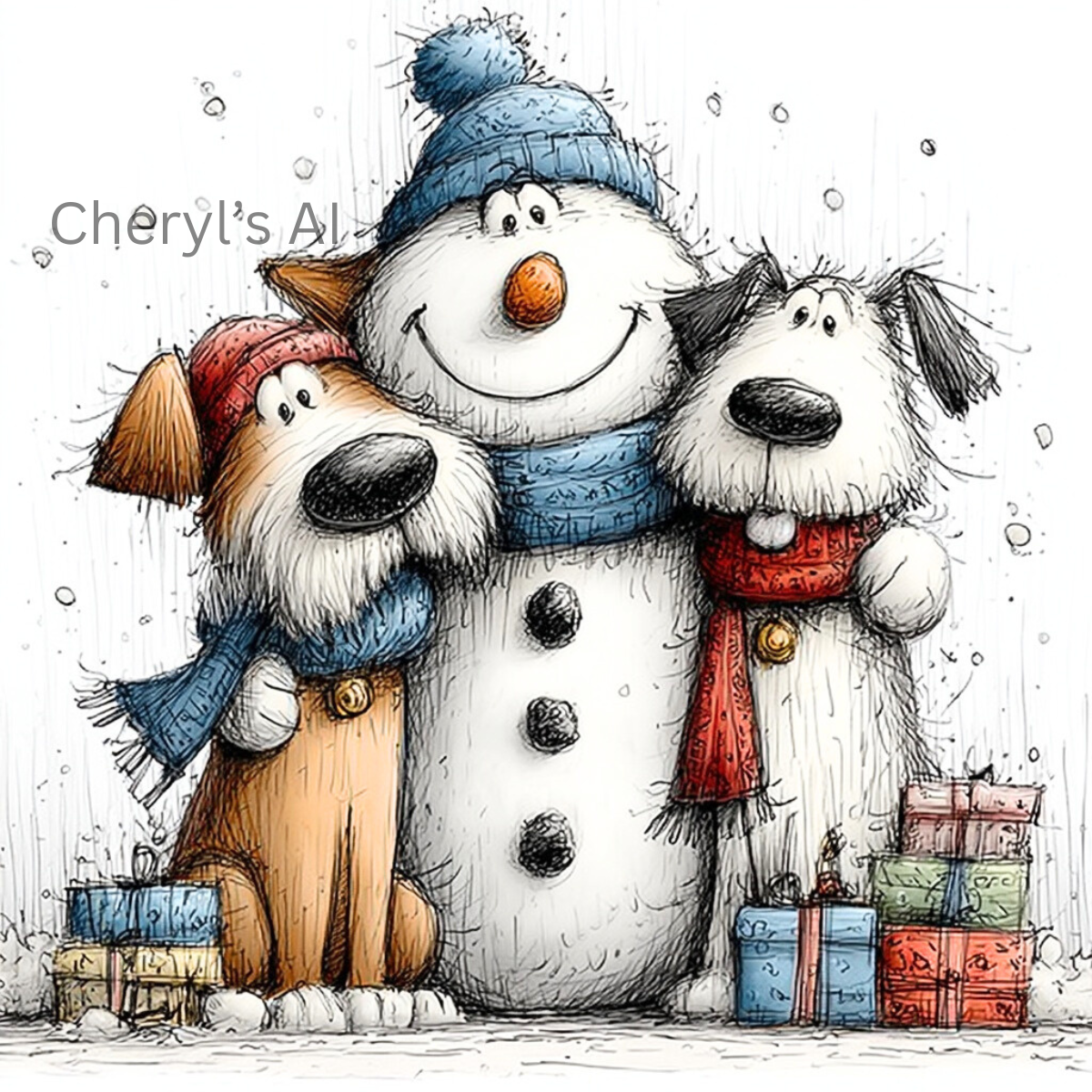 Festive Snowman and Dogs