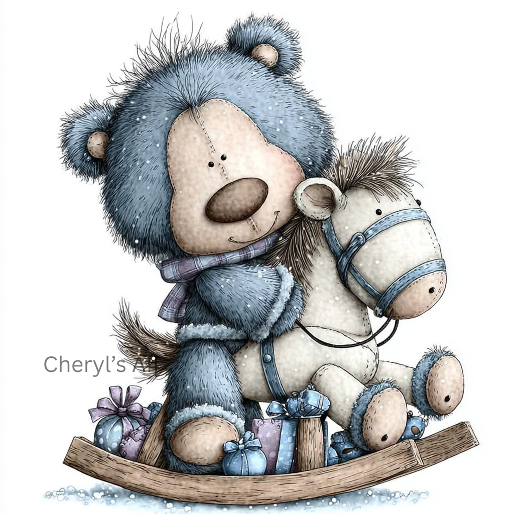 Plush Bear Riding Rocking Horse