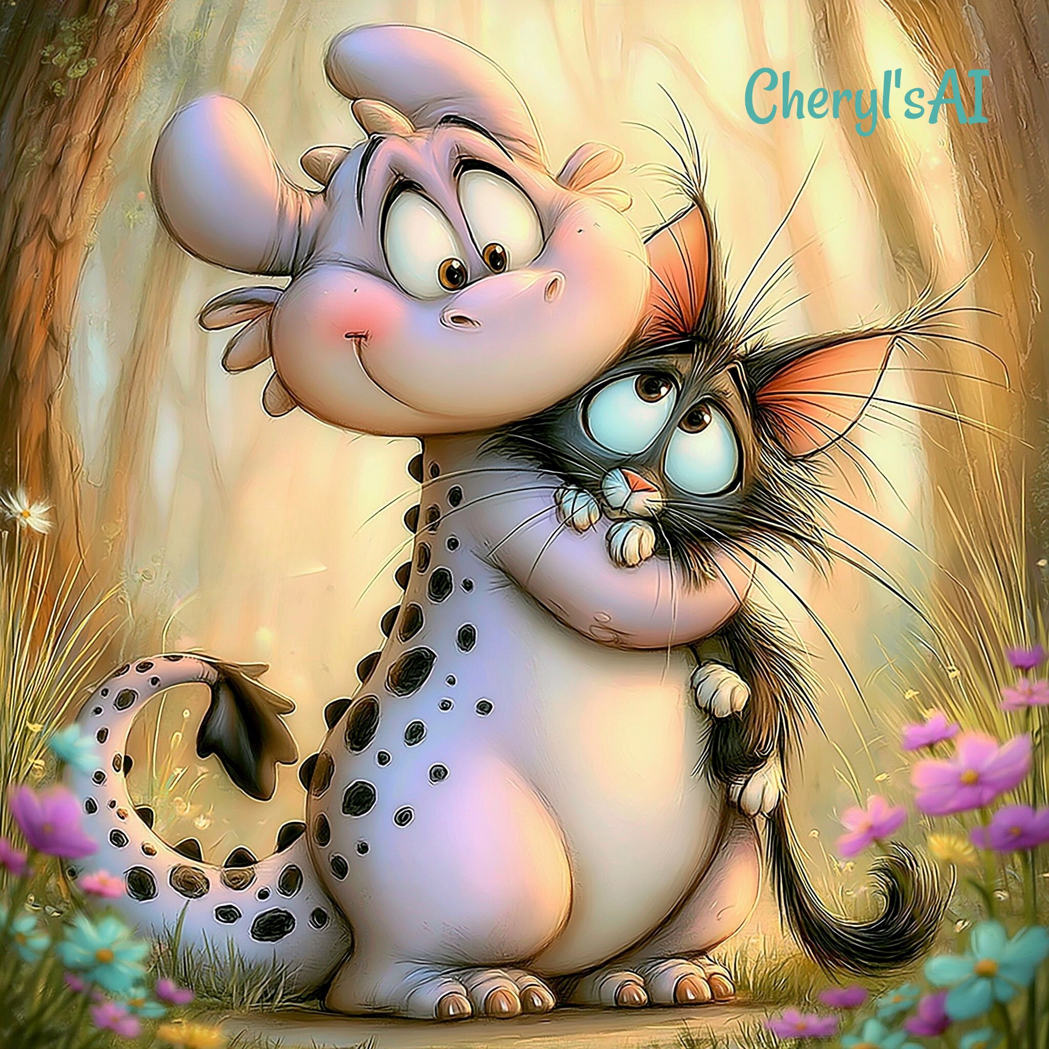 Whimsical Dragon & Cat Digital Art