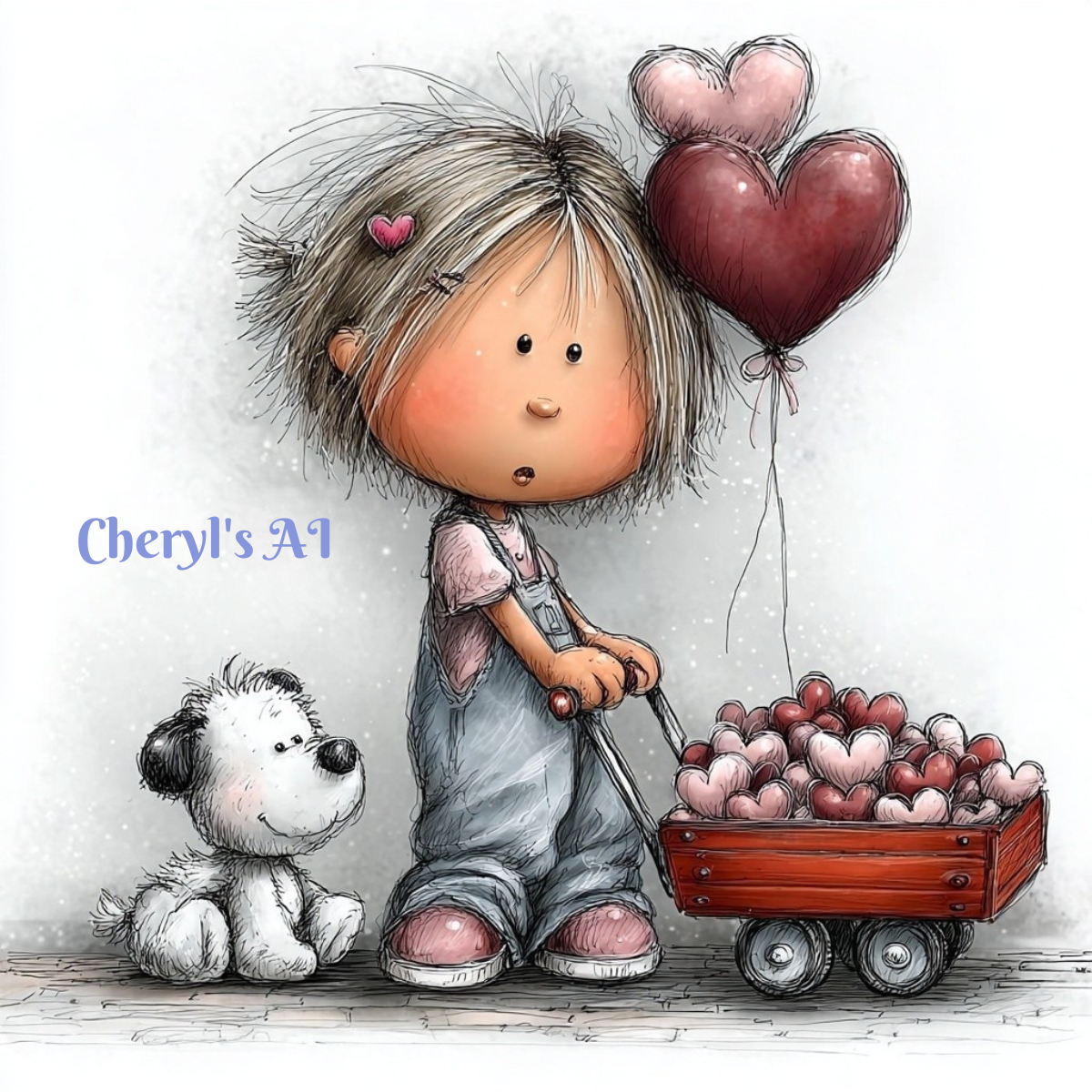 Girl with Wagon of hearts