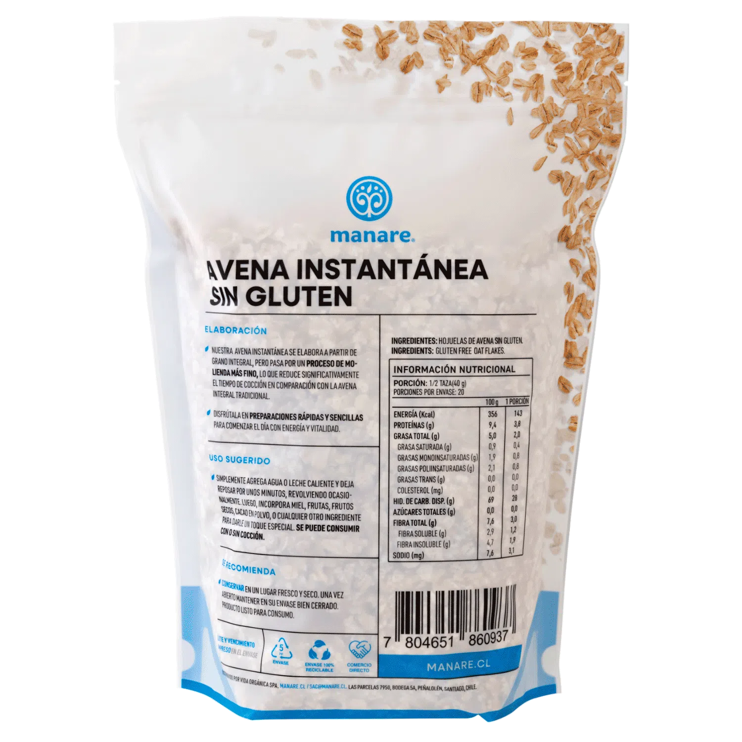 Avena Sin Gluten Instantánea 800 g Manare