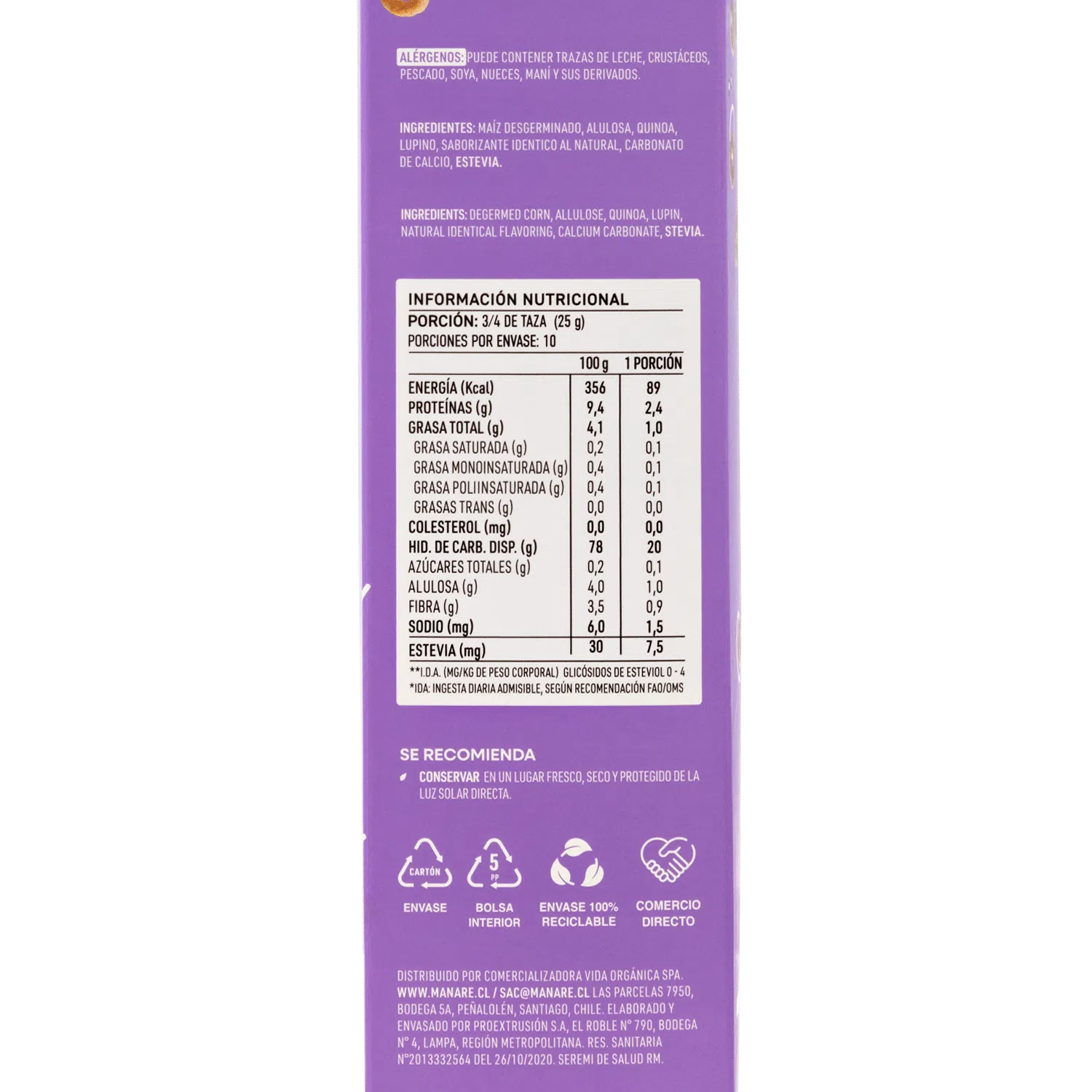 Cereal sin Gluten Dulce 250 g Manare