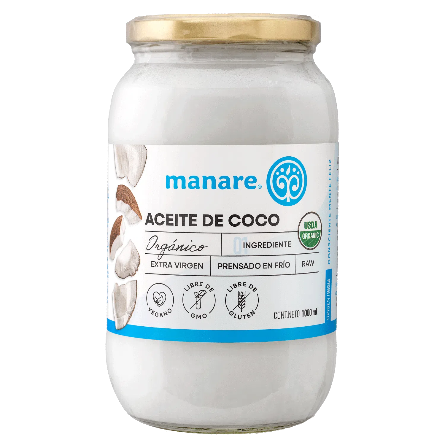 Aceite de Coco Orgánico 1 lt Manare