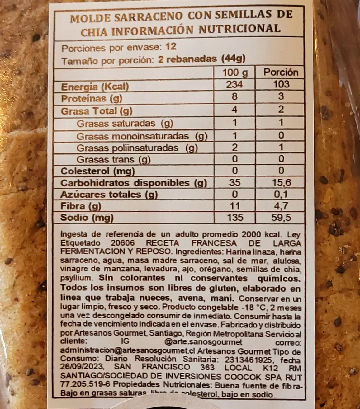 Pan de molde Trigo Sarraceno Artesanos Gourmet