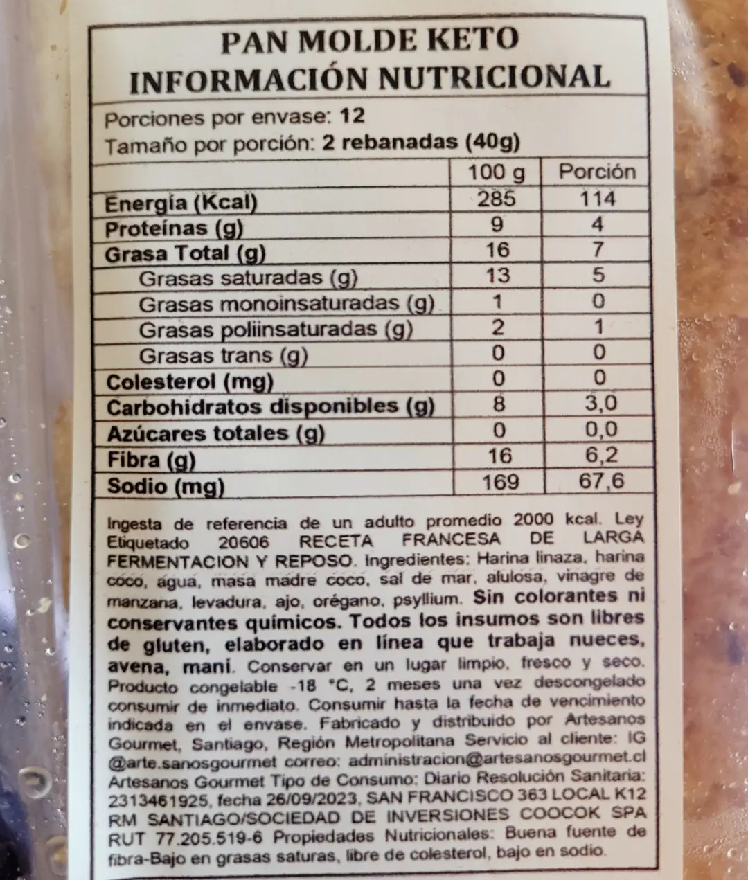 Pan keto artesanal Artesanos Gourmet