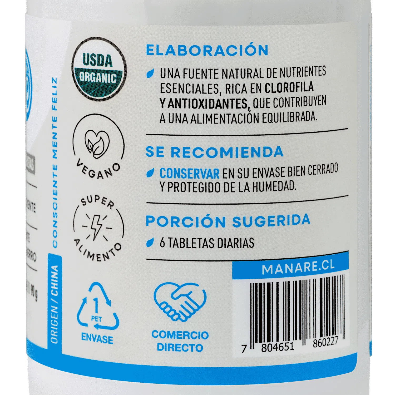 Chlorella Orgánica 180 Tabletas 90g